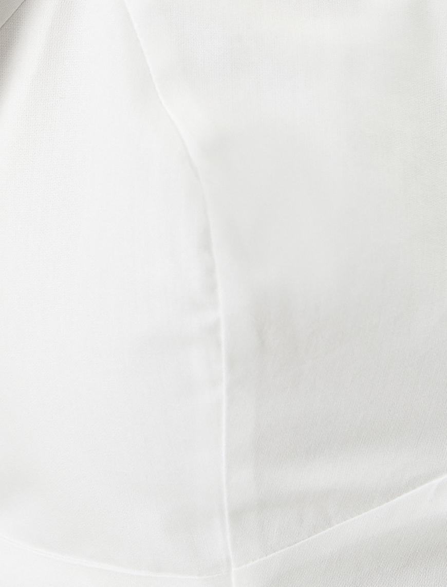   Crop Fırfırlı Bluz Kalp Yaka Uzun Geniş Kollu Slim Fit