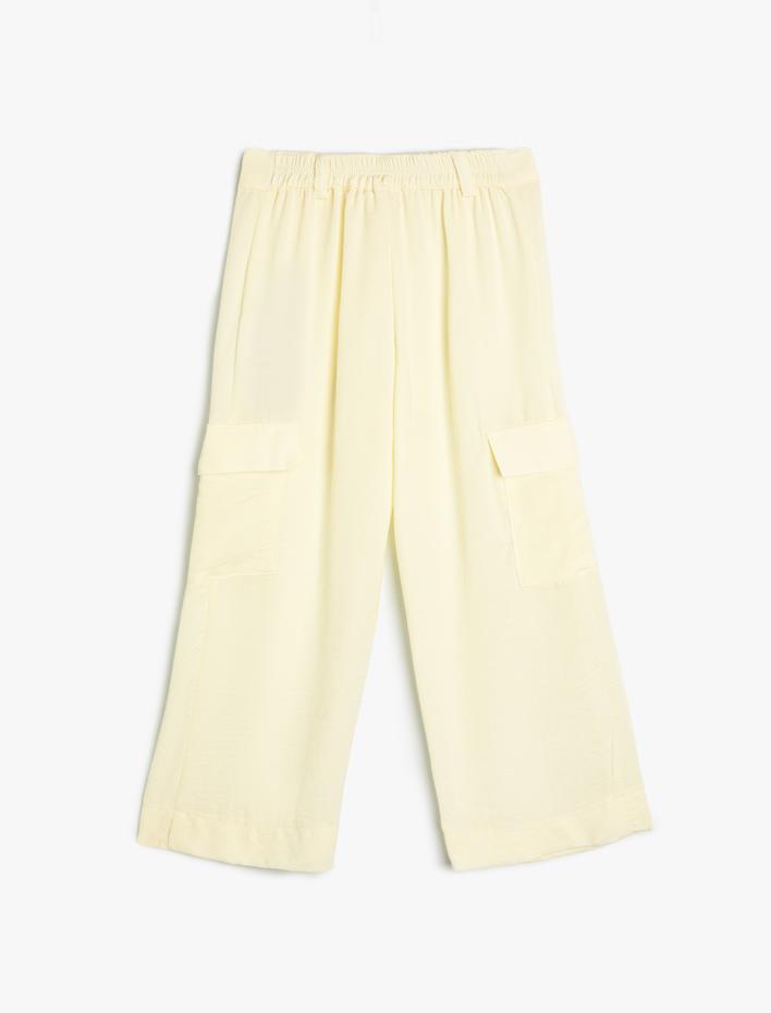 Kız Çocuk Pantolon Geniş Paça Cep Detaylı Düğmeli