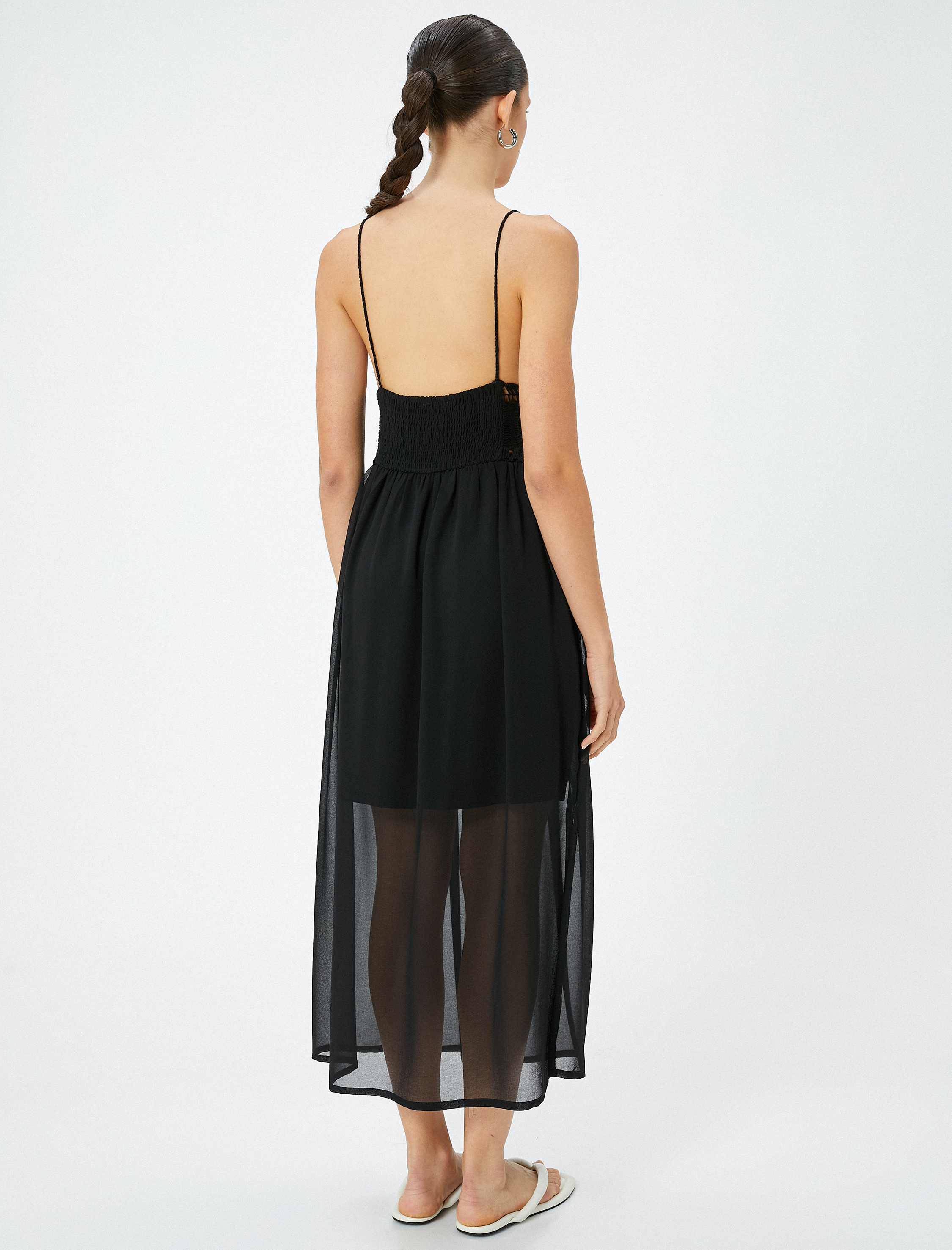 Tül Kroşe Midi Plaj Elbisesi İnce Askılı Astarlı