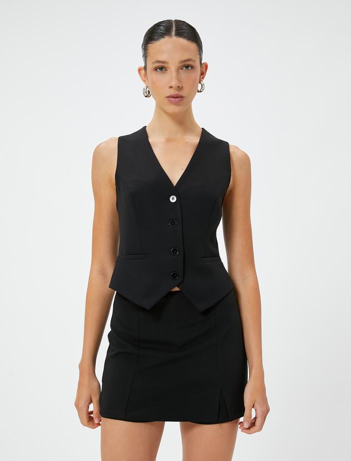  Mini Şort Etek Yırtmaç Detaylı Standart Bel