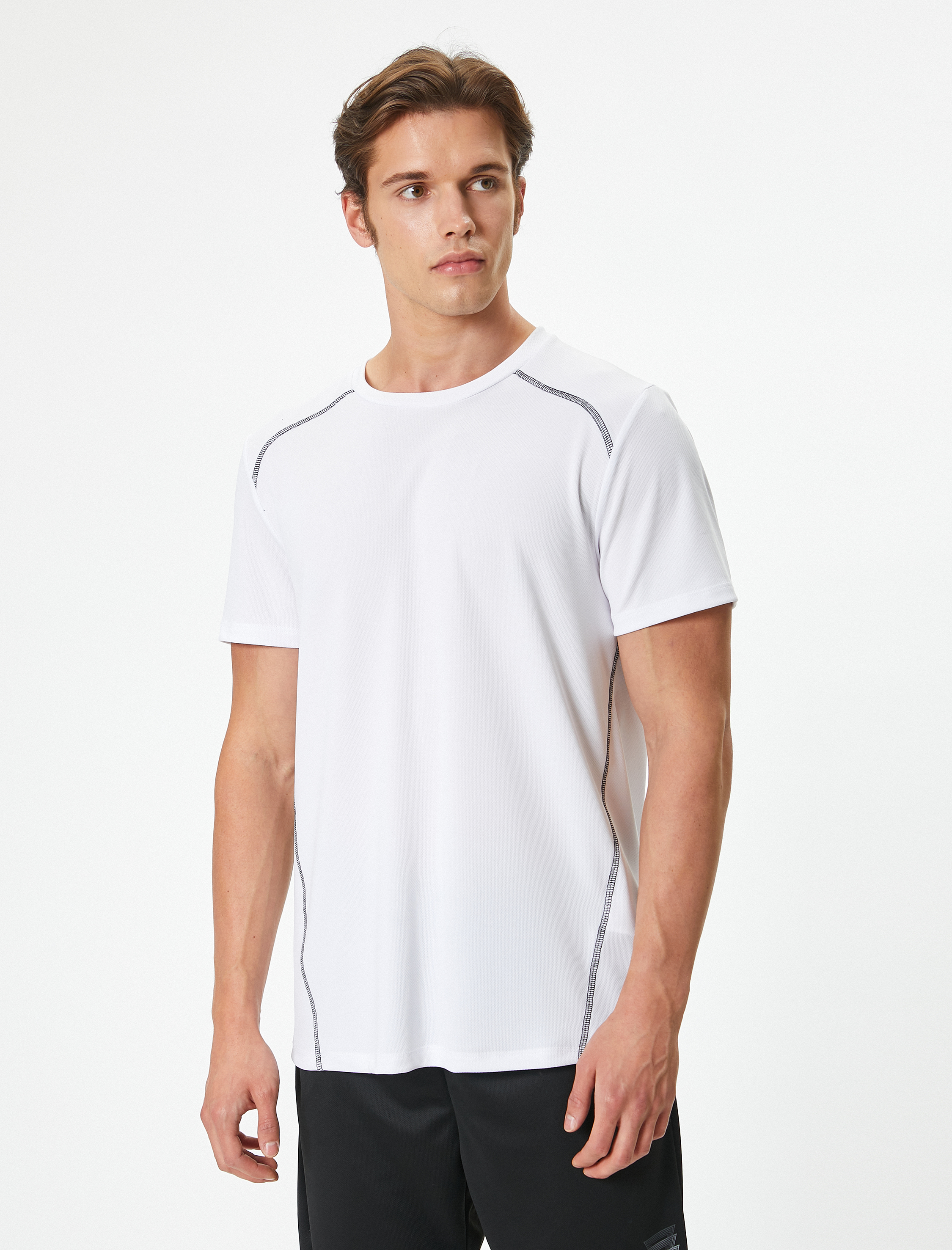   Spor Tişört Şerit Baskılı Bisiklet Yaka Kısa Kollu