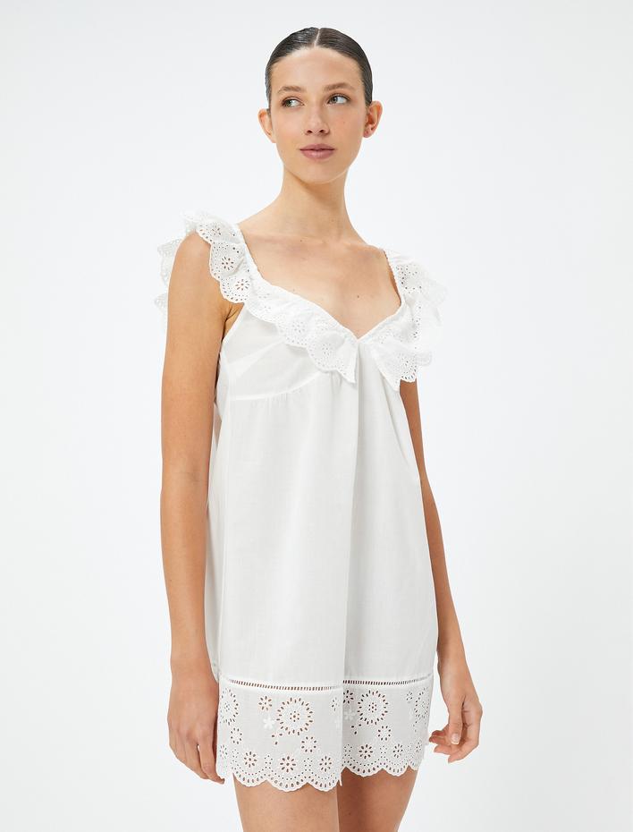  Gecelik Fisto Detaylı Fırfırlı Pamuklu Diz Altı Bol Kalıp