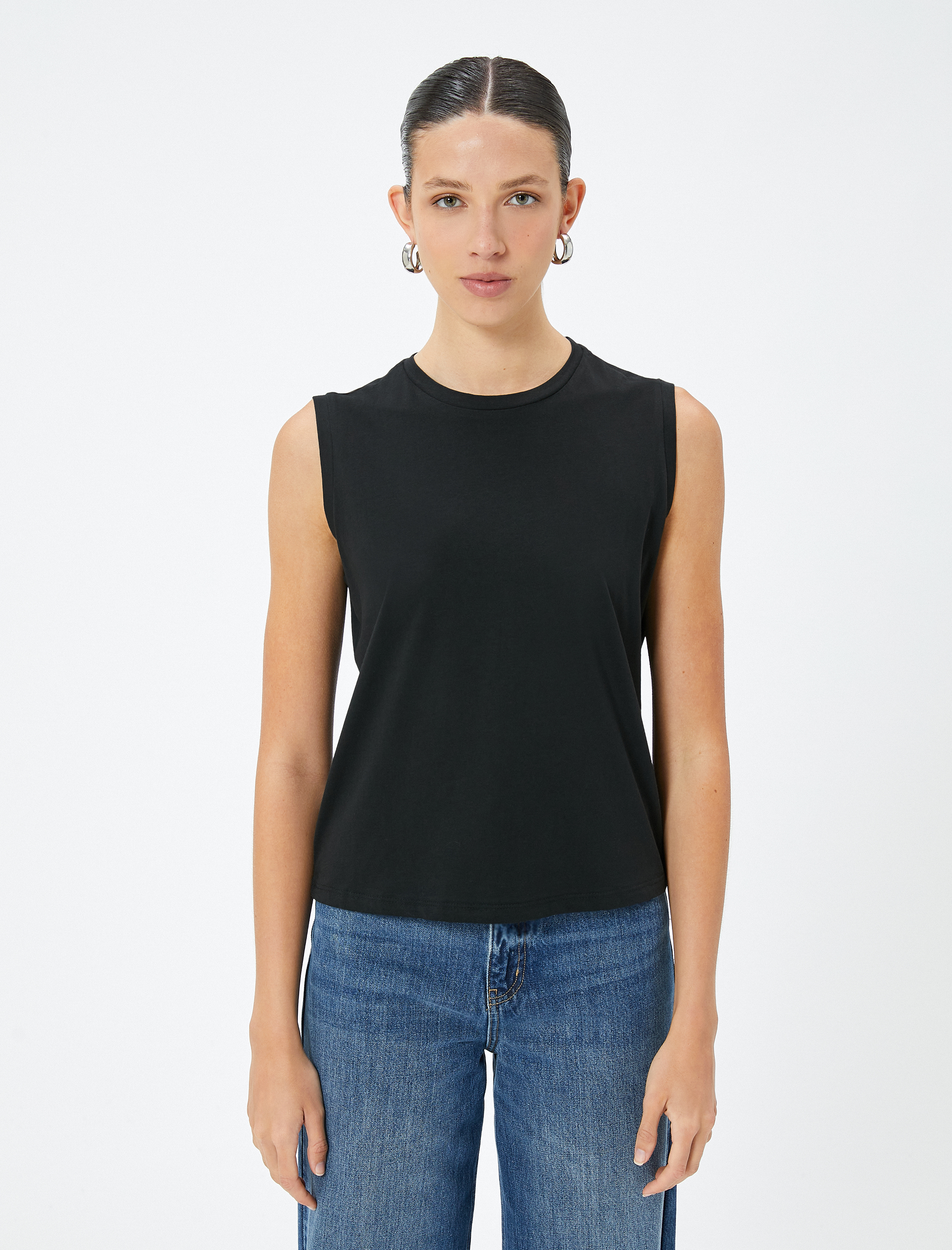   Kolsuz Tişört Basic Bisiklet Yaka Pamuklu Standart Kesim