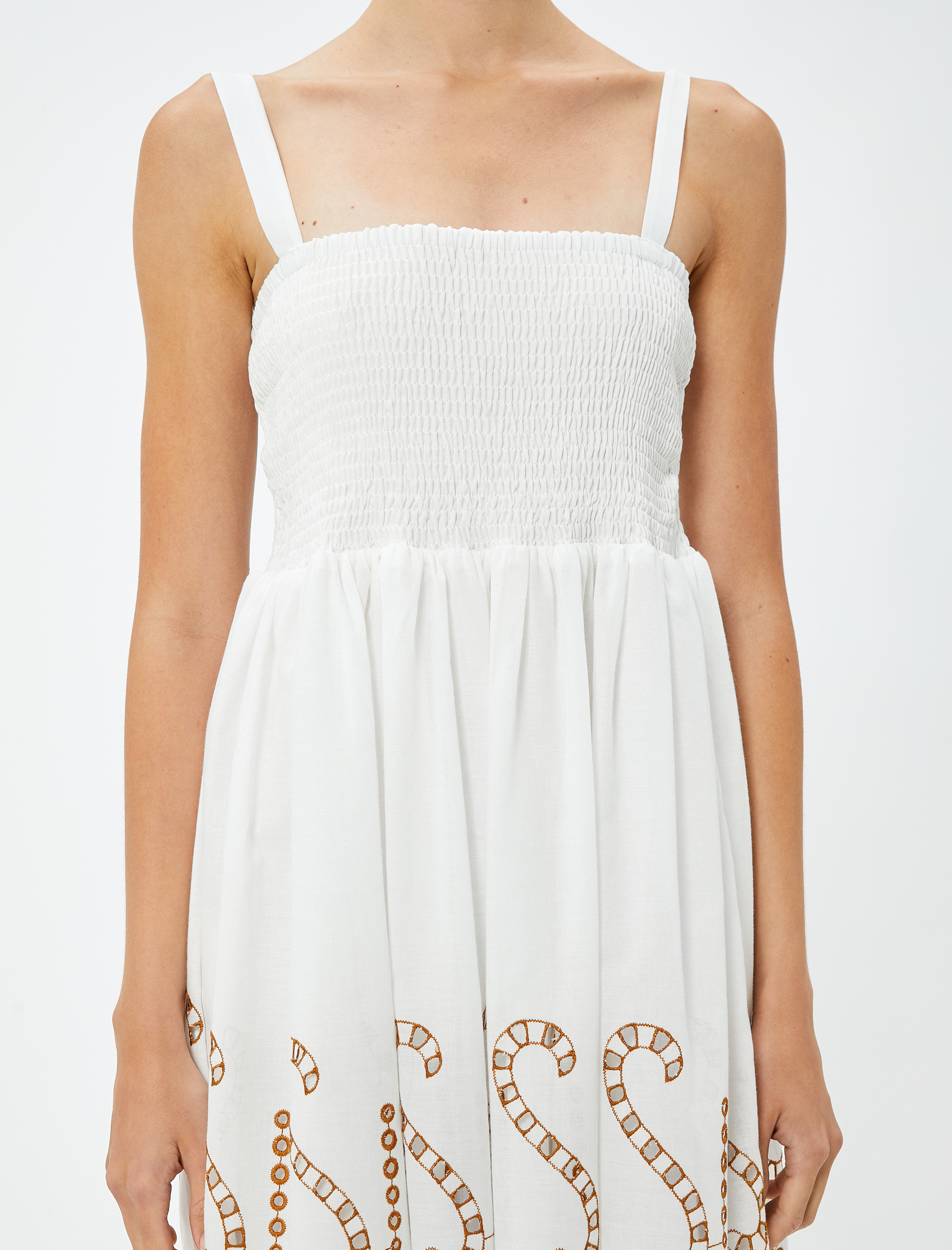   Fisto Elbise Askılı Midi Boy Gipe Detaylı Astarlı Pamuklu