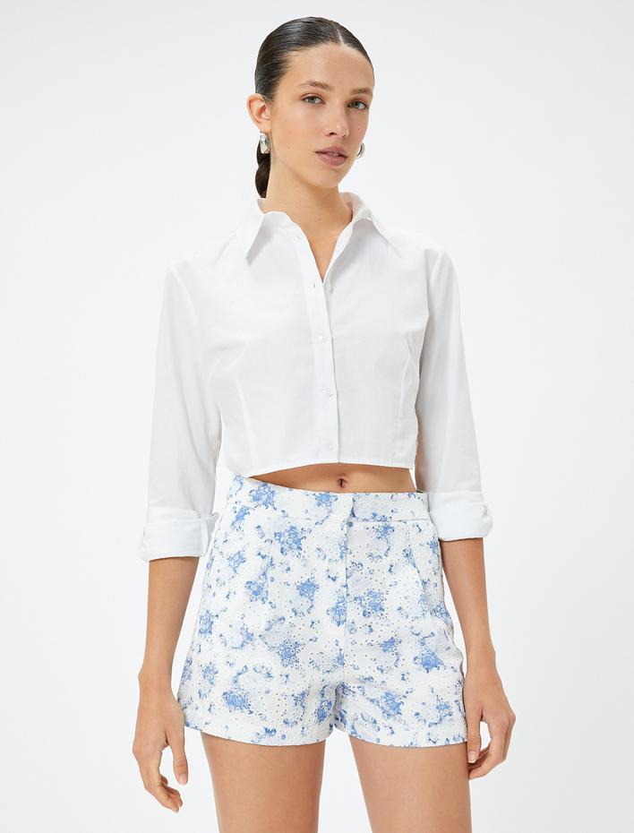  Mini Çiçekli Fisto Şort Astarlı Cepli Pamuklu
