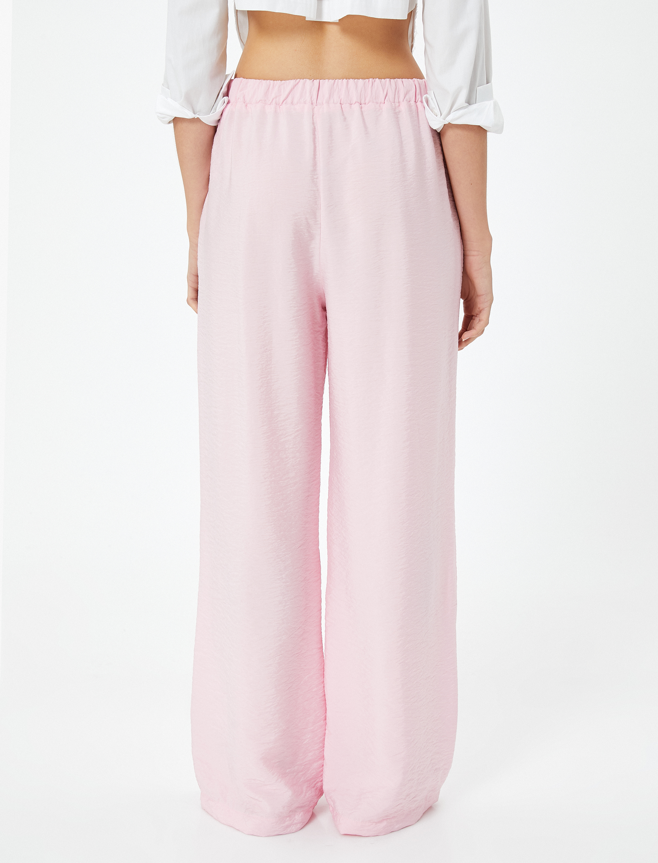   Palazzo Pantolon Yüksek Bel Cepli Viskoz Kumaş