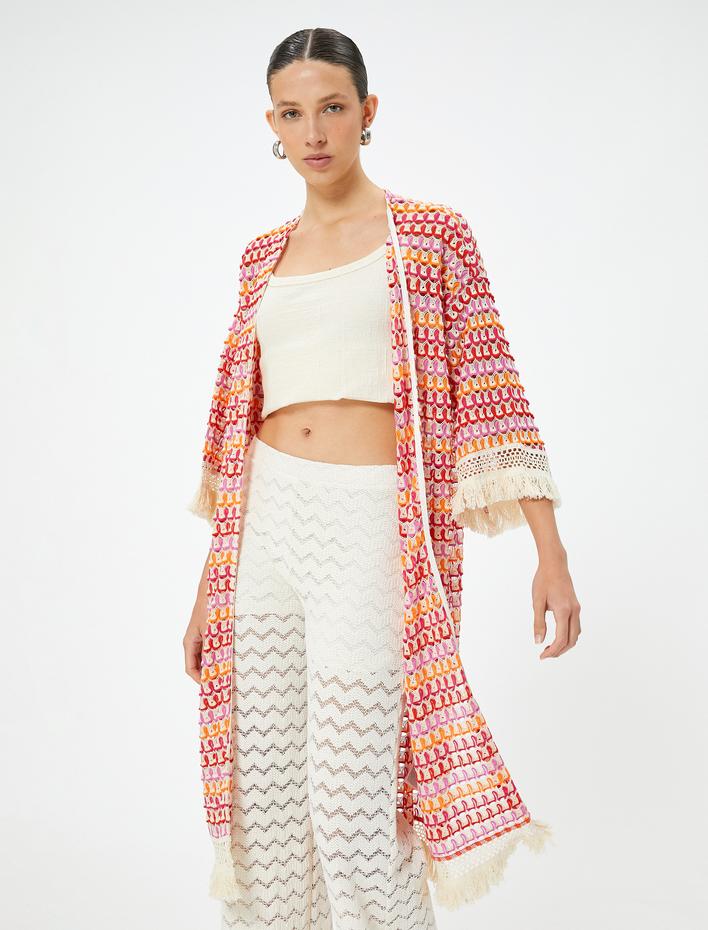  Uzun Kroşe Kimono Püsküllü Dirsek Boy