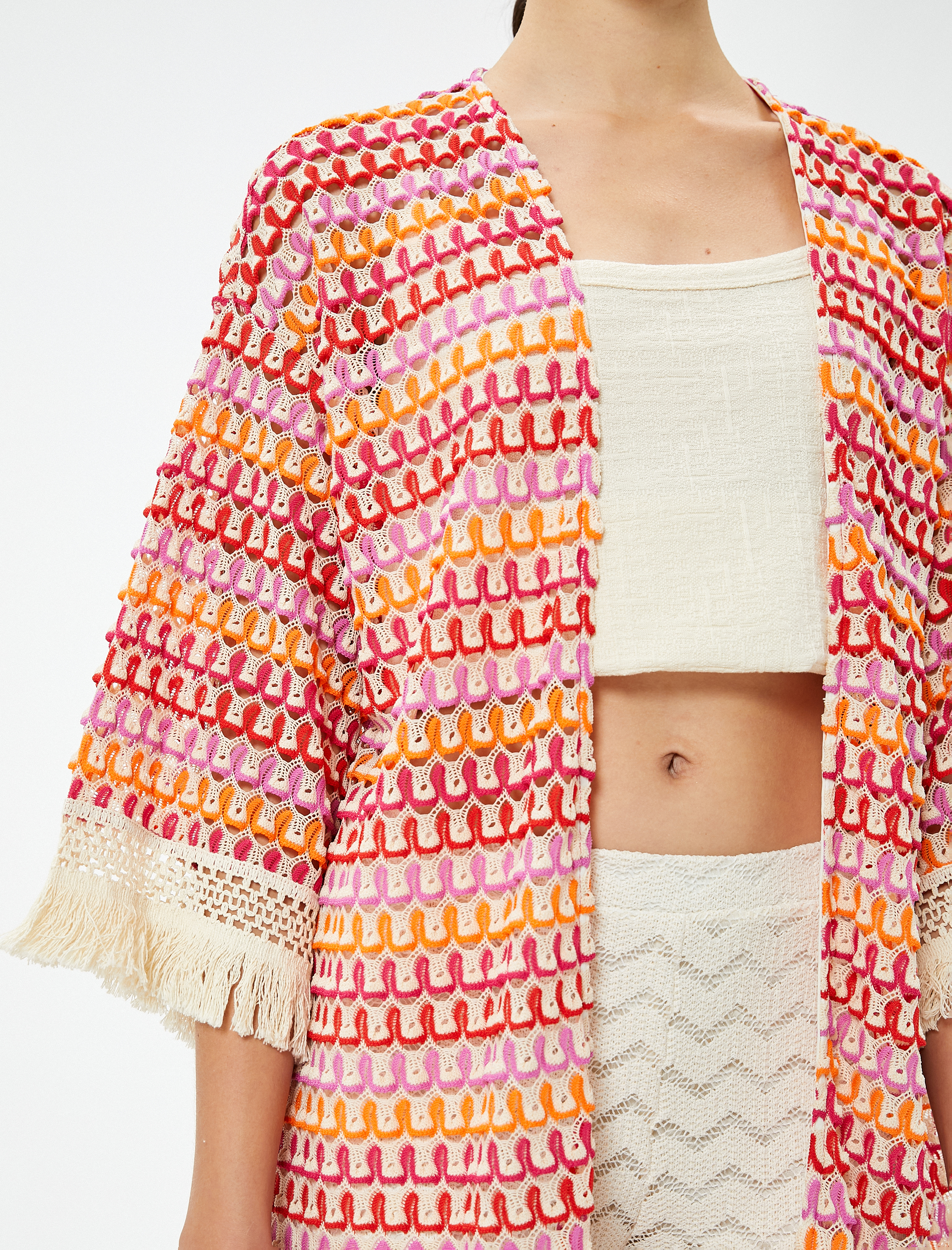   Uzun Kroşe Kimono Püsküllü Dirsek Boy