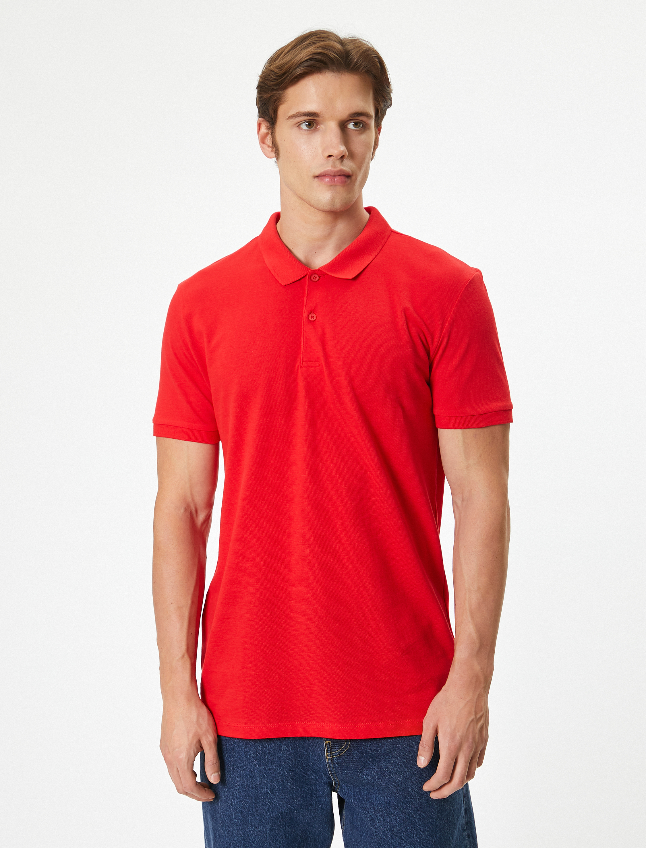 Polo Yaka Tişört Slim Fit Düğmeli Kısa Kollu
