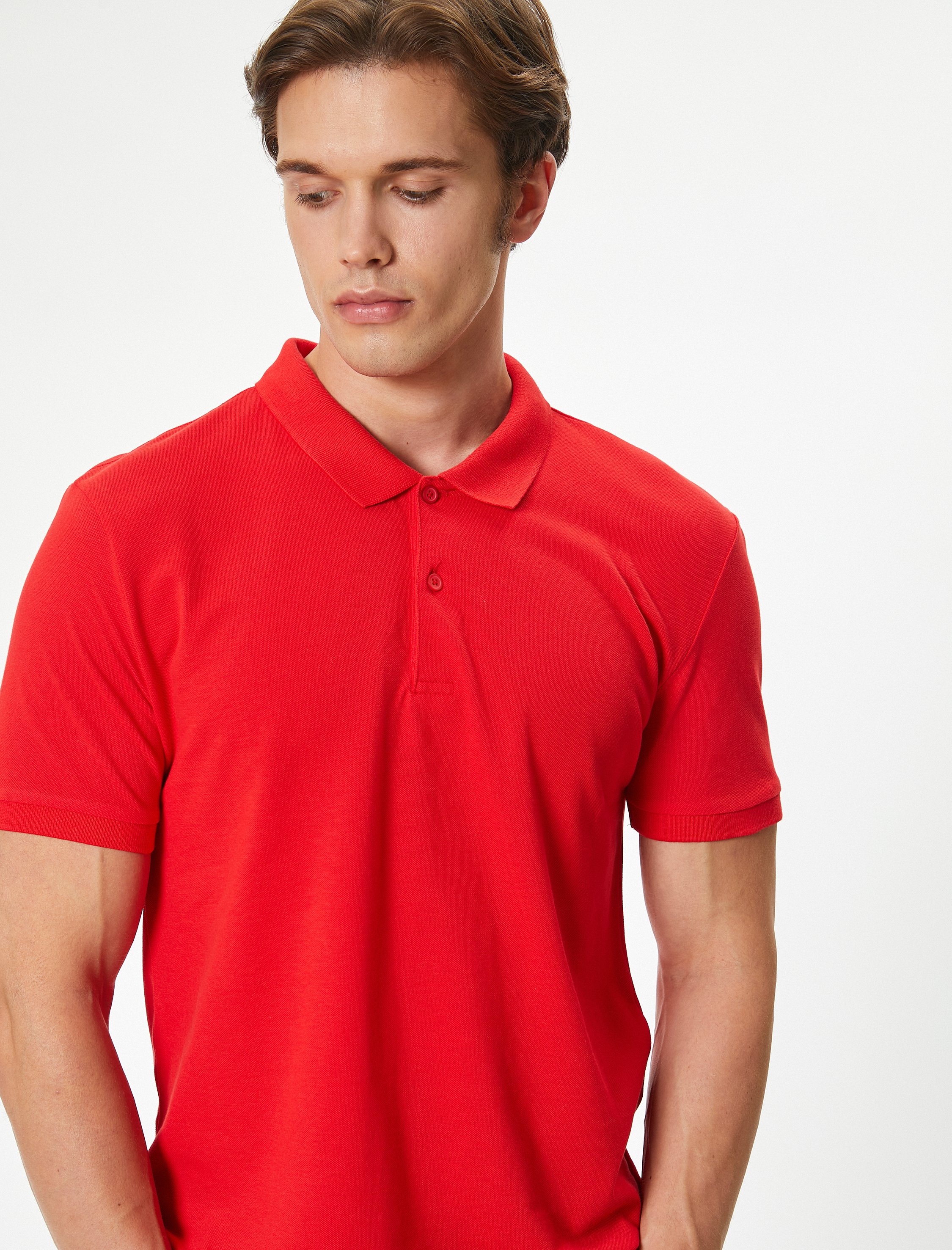 Polo Yaka Tişört Slim Fit Düğmeli Kısa Kollu