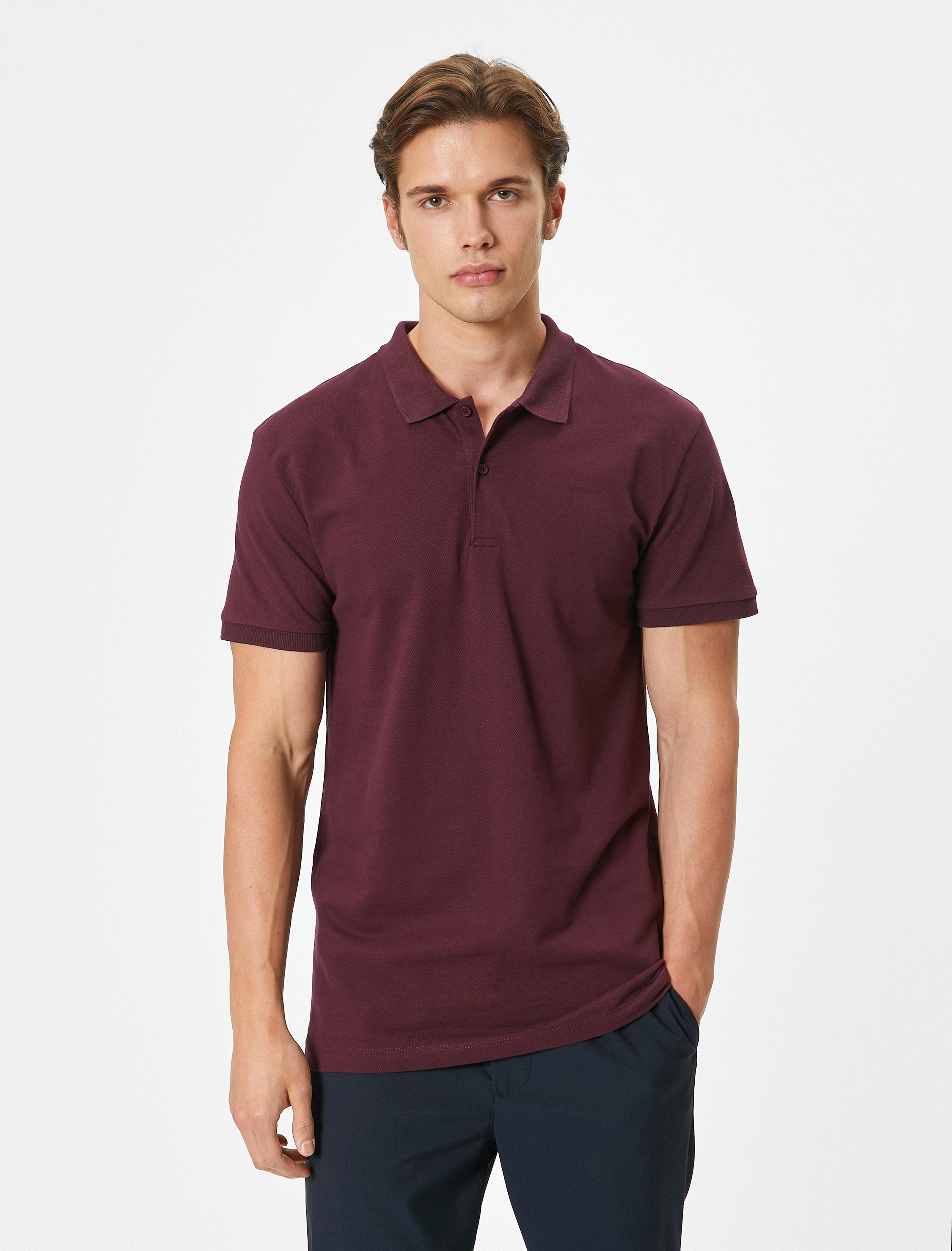   Polo Yaka Tişört Slim Fit Düğmeli Kısa Kollu