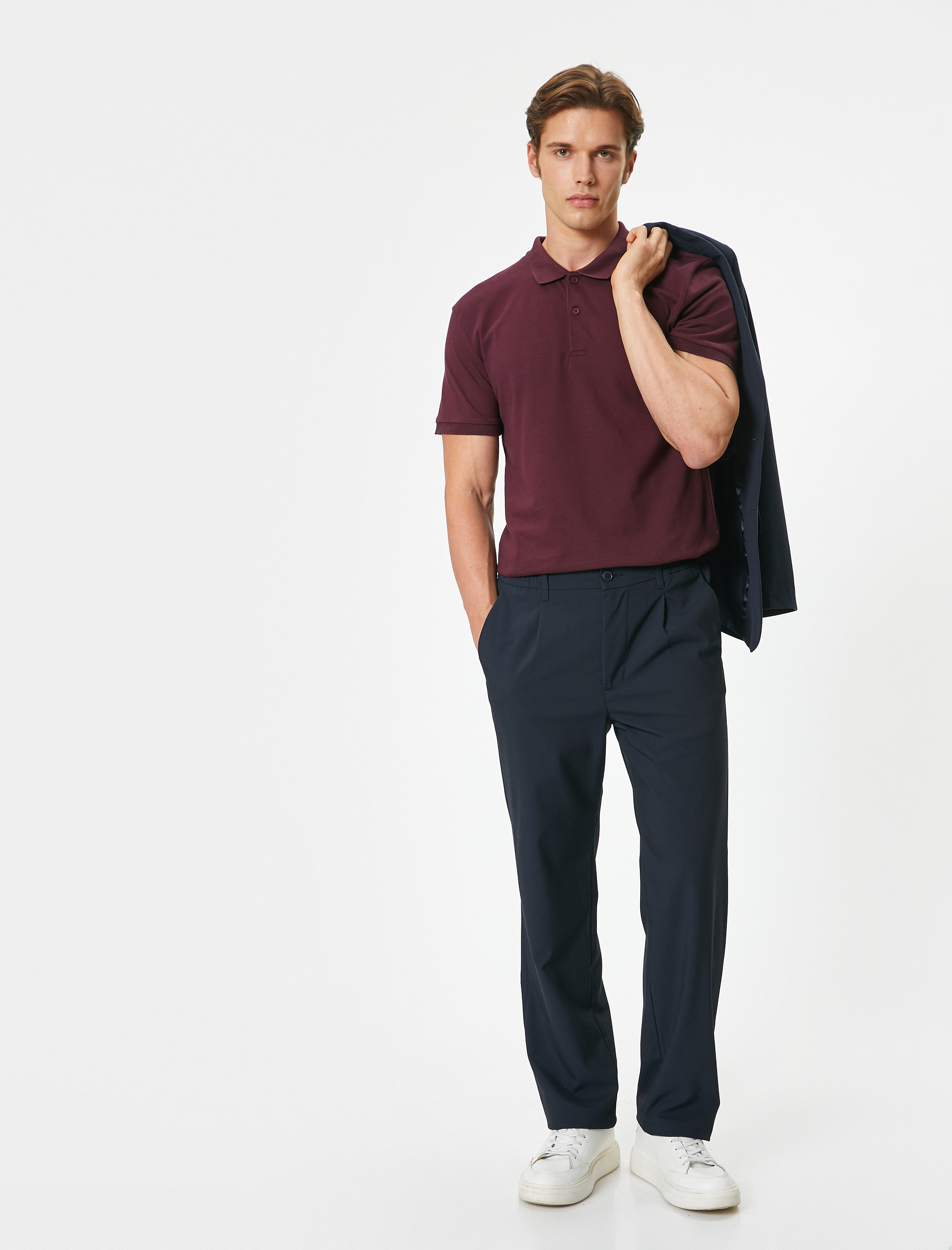   Polo Yaka Tişört Slim Fit Düğmeli Kısa Kollu