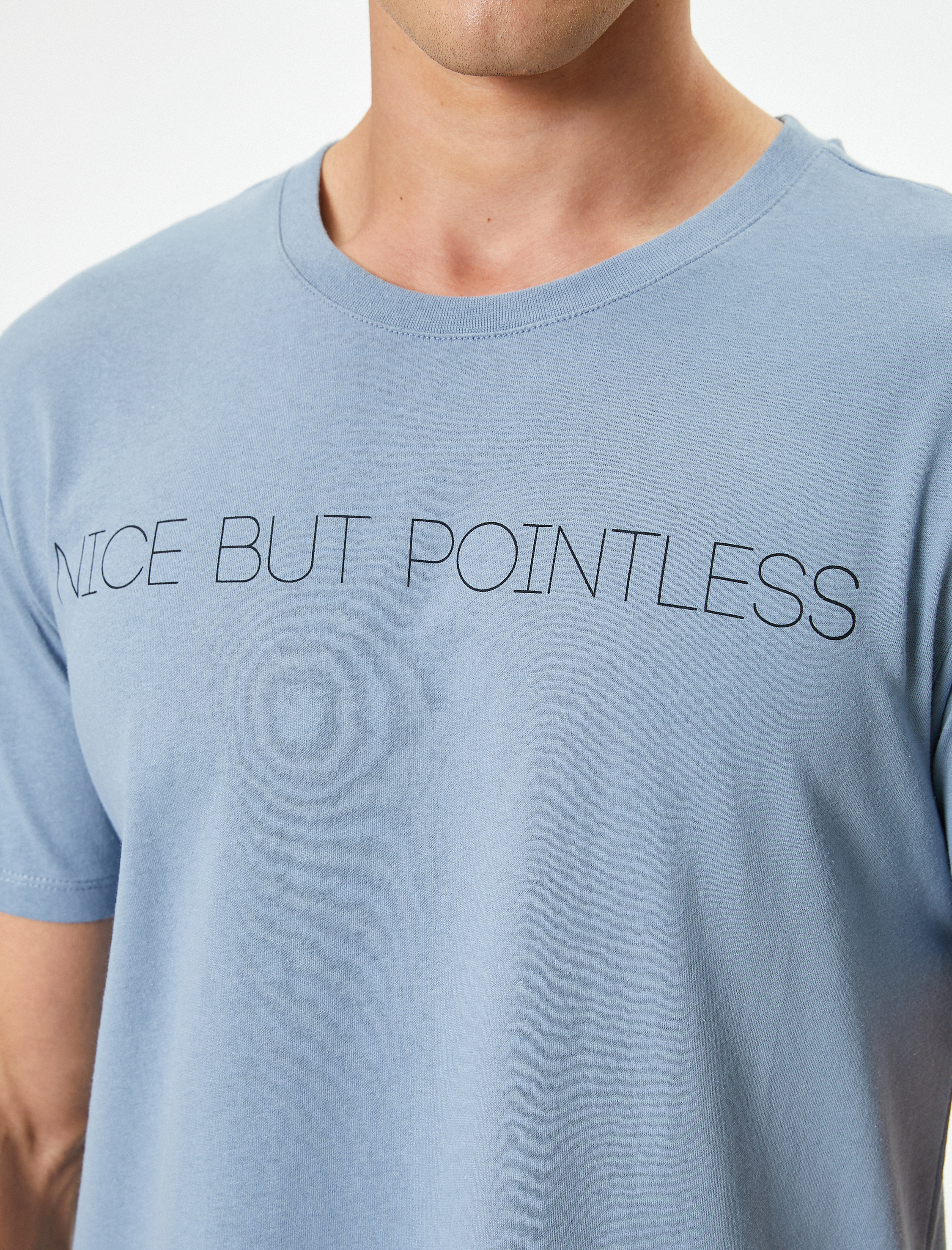   Slim Fit Tişört Slogan Baskılı Kısa Kollu Bisiklet Yaka Pamuklu