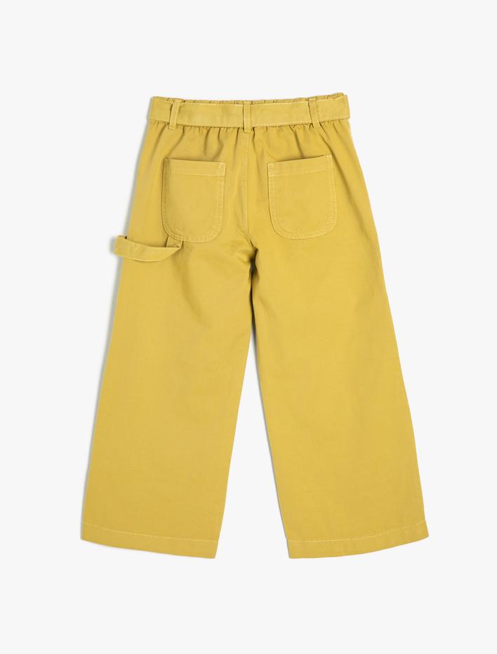 Kız Çocuk Kemerli Kot Pantolon Bol Paça Kargo Cepli Pamuklu