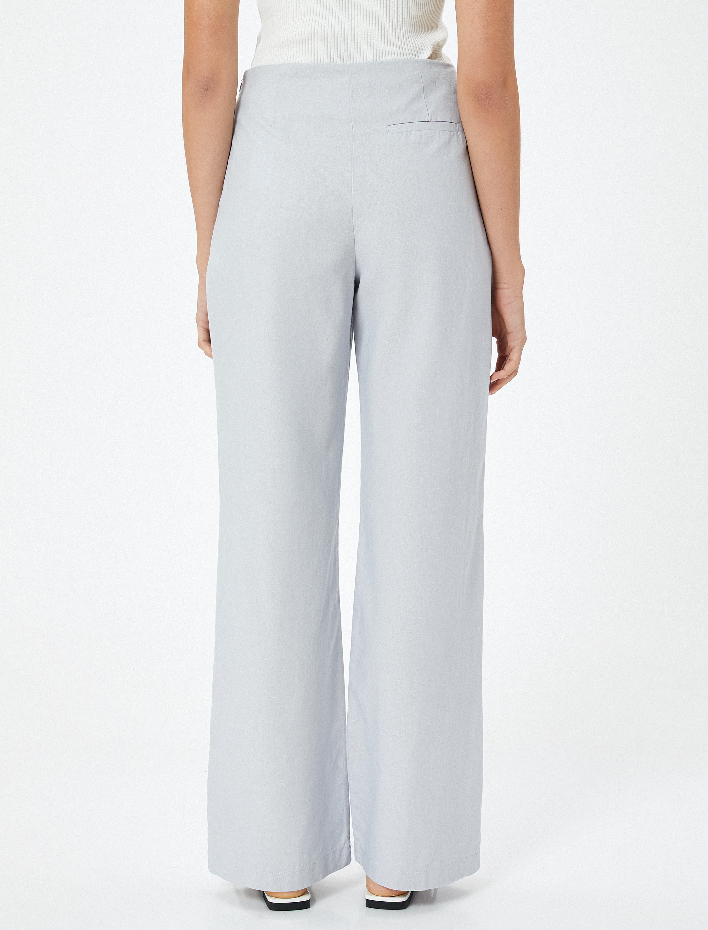   Keten Karışımlı Geniş Paça Pantolon Yüksek Bel Kemer Detaylı