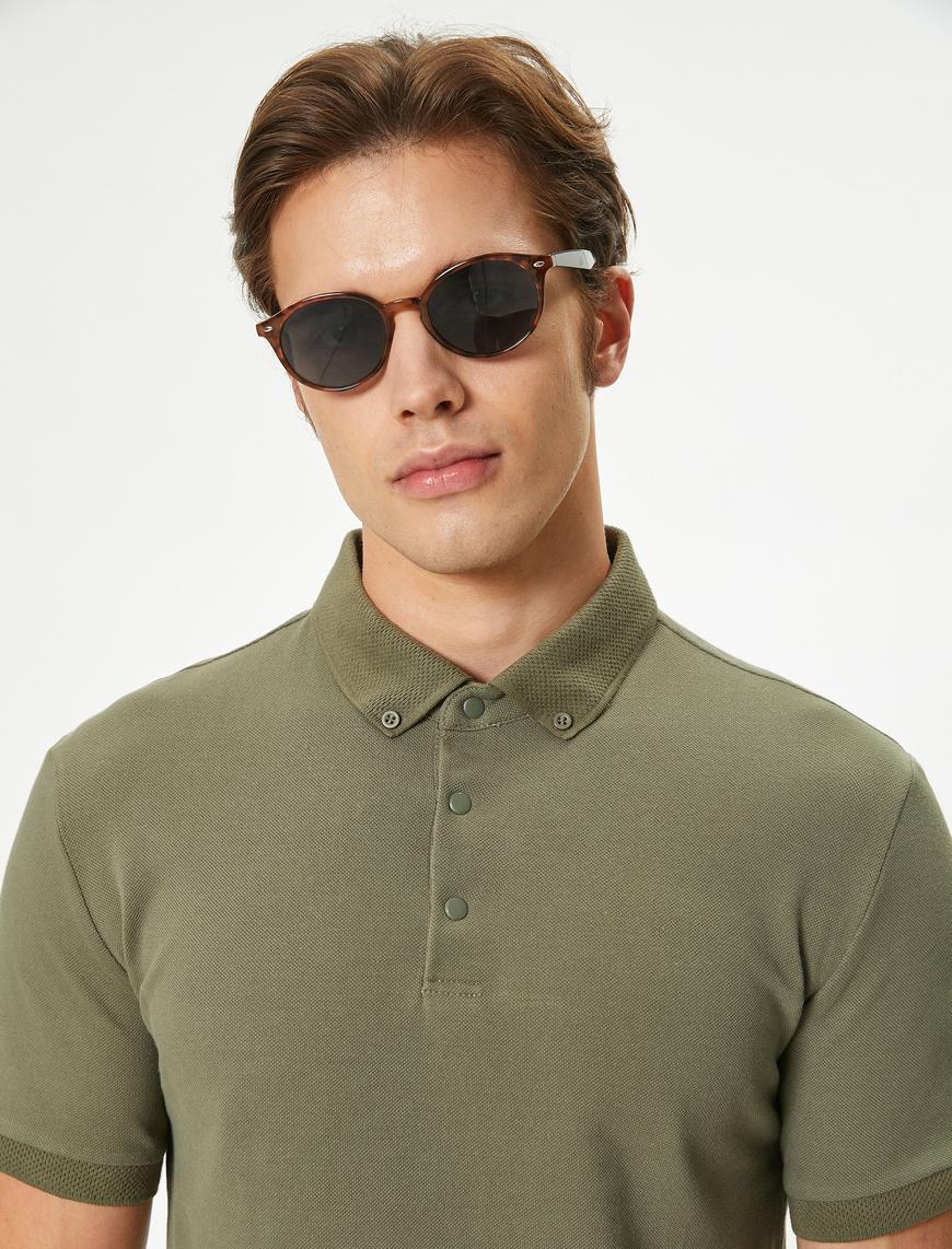   Polo Yaka Tişört Slim Fit Çıt Çıt Düğme Detaylı Kısa Kollu Pamuklu