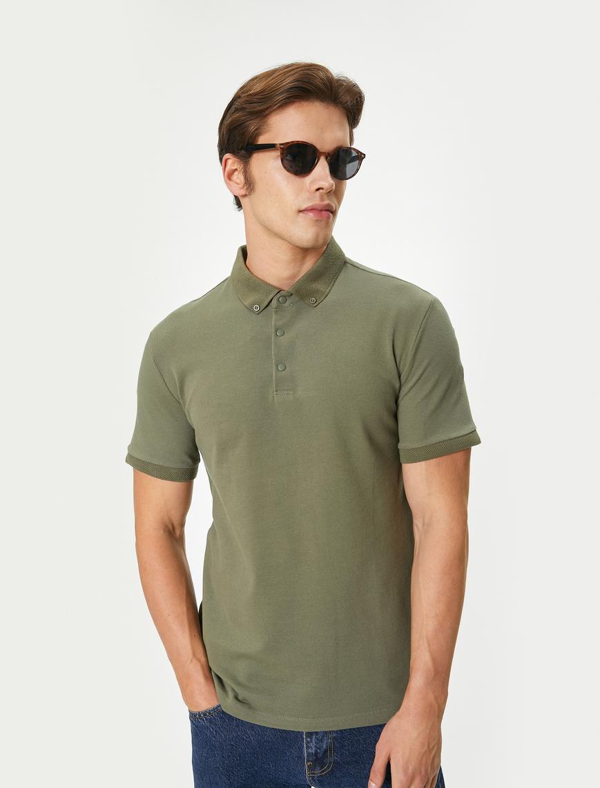   Polo Yaka Tişört Slim Fit Çıt Çıt Düğme Detaylı Kısa Kollu Pamuklu