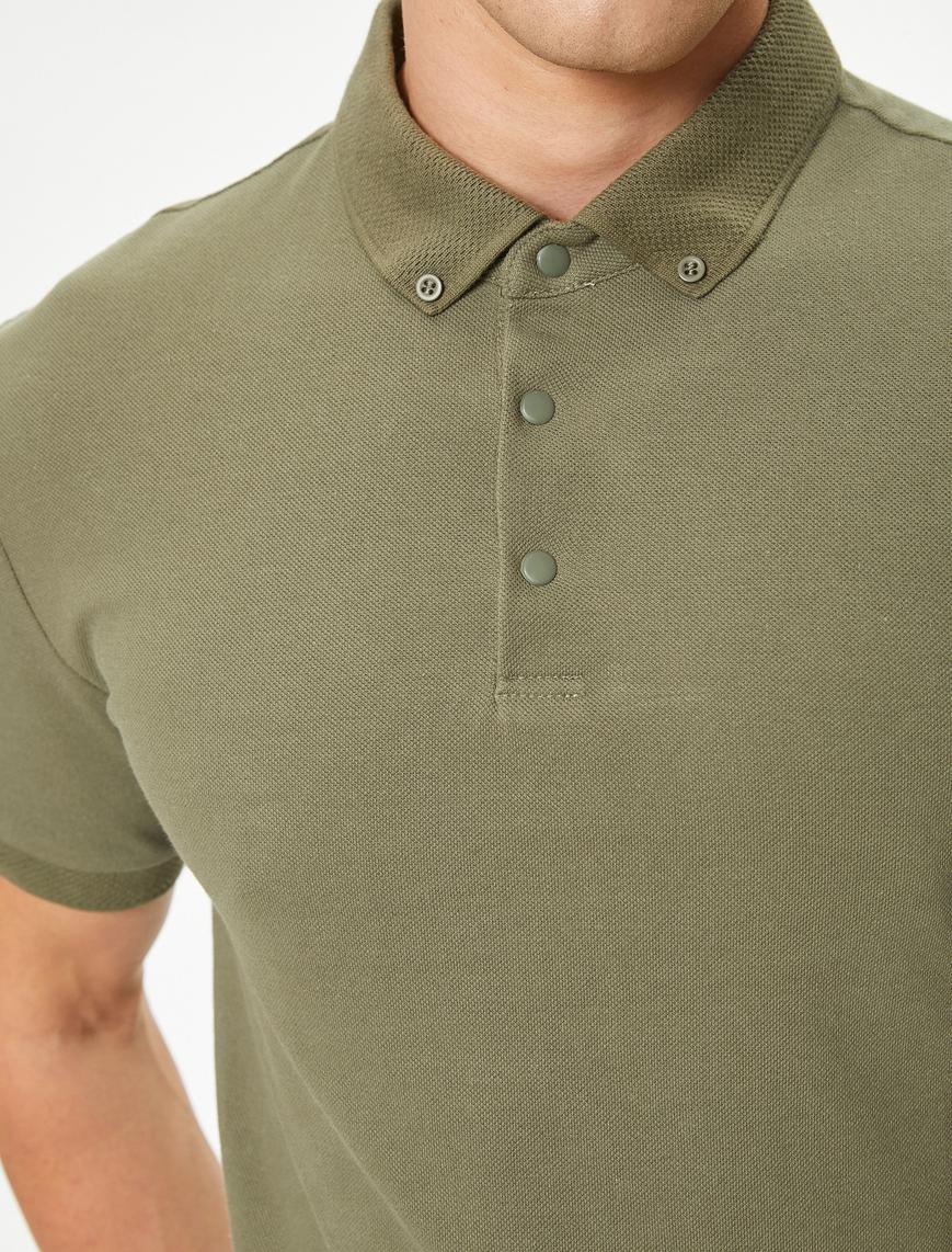   Polo Yaka Tişört Slim Fit Çıt Çıt Düğme Detaylı Kısa Kollu Pamuklu