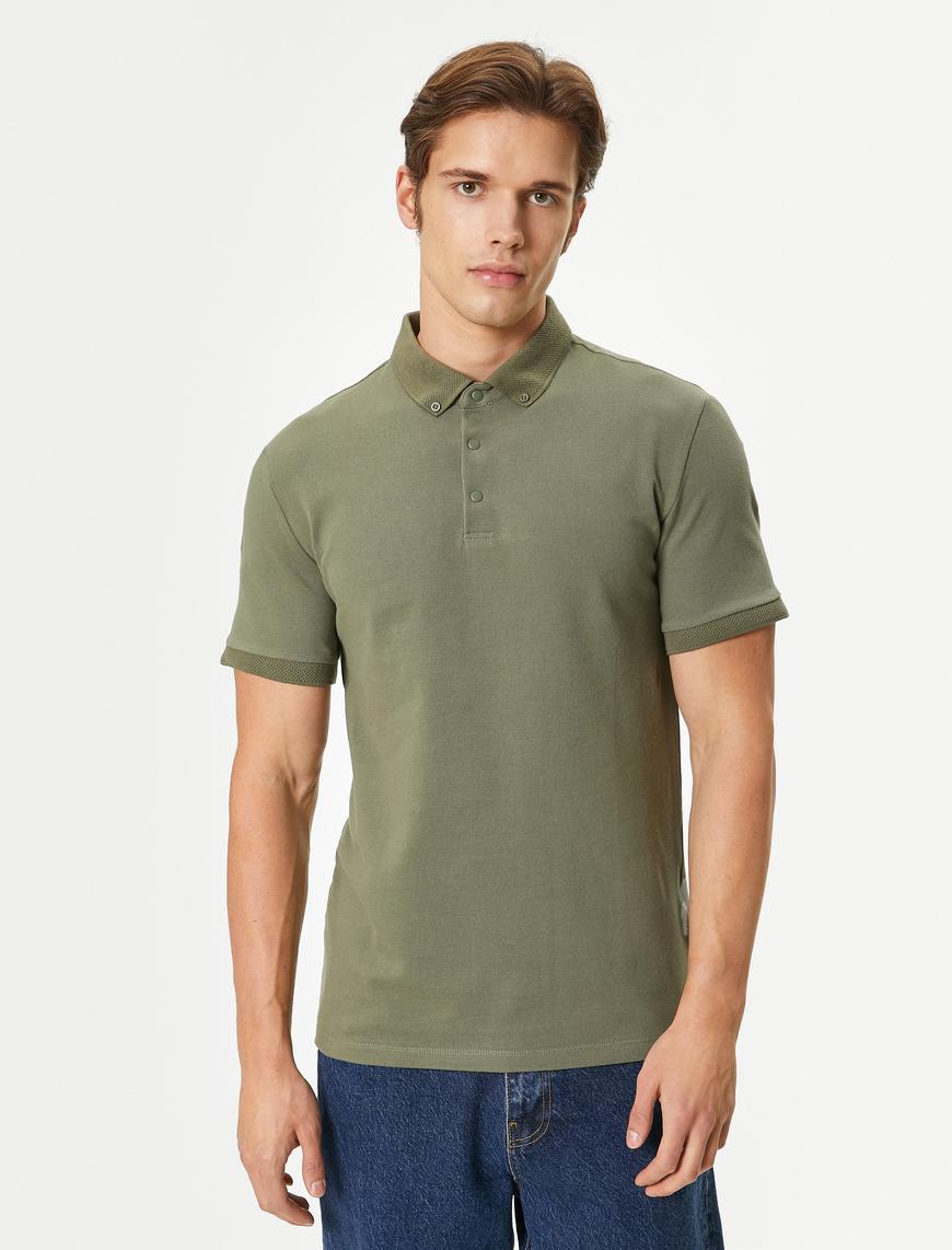   Polo Yaka Tişört Slim Fit Çıt Çıt Düğme Detaylı Kısa Kollu Pamuklu