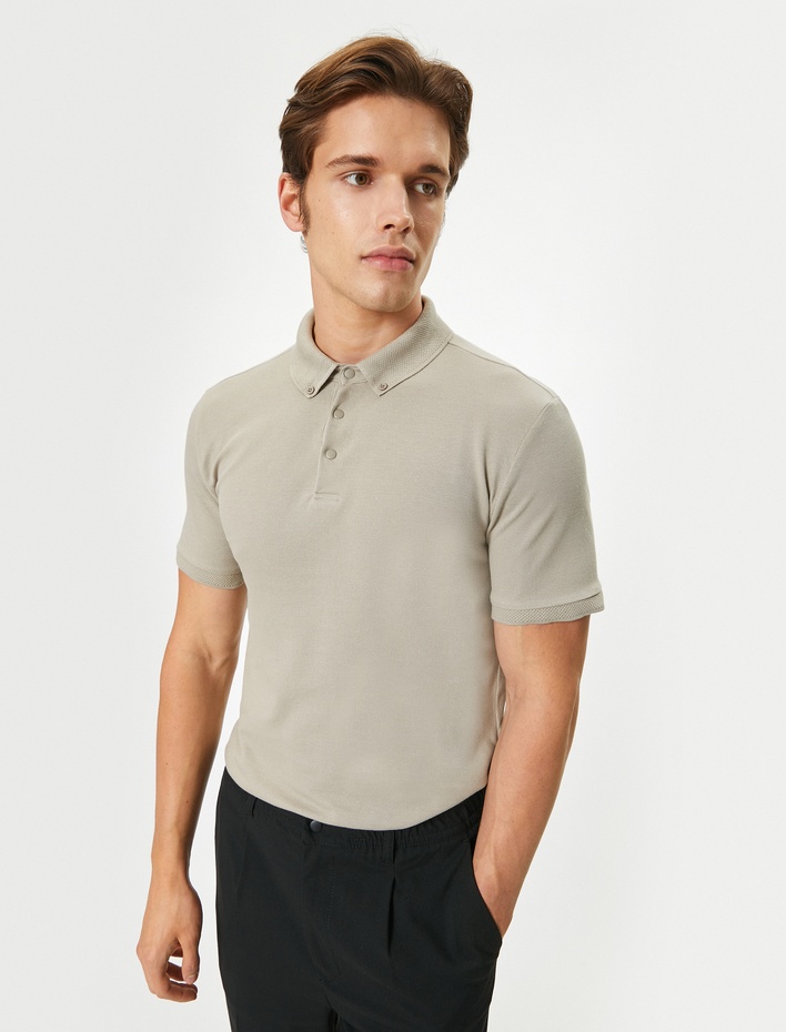  Polo Yaka Tişört Slim Fit Çıt Çıt Düğme Detaylı Kısa Kollu Pamuklu