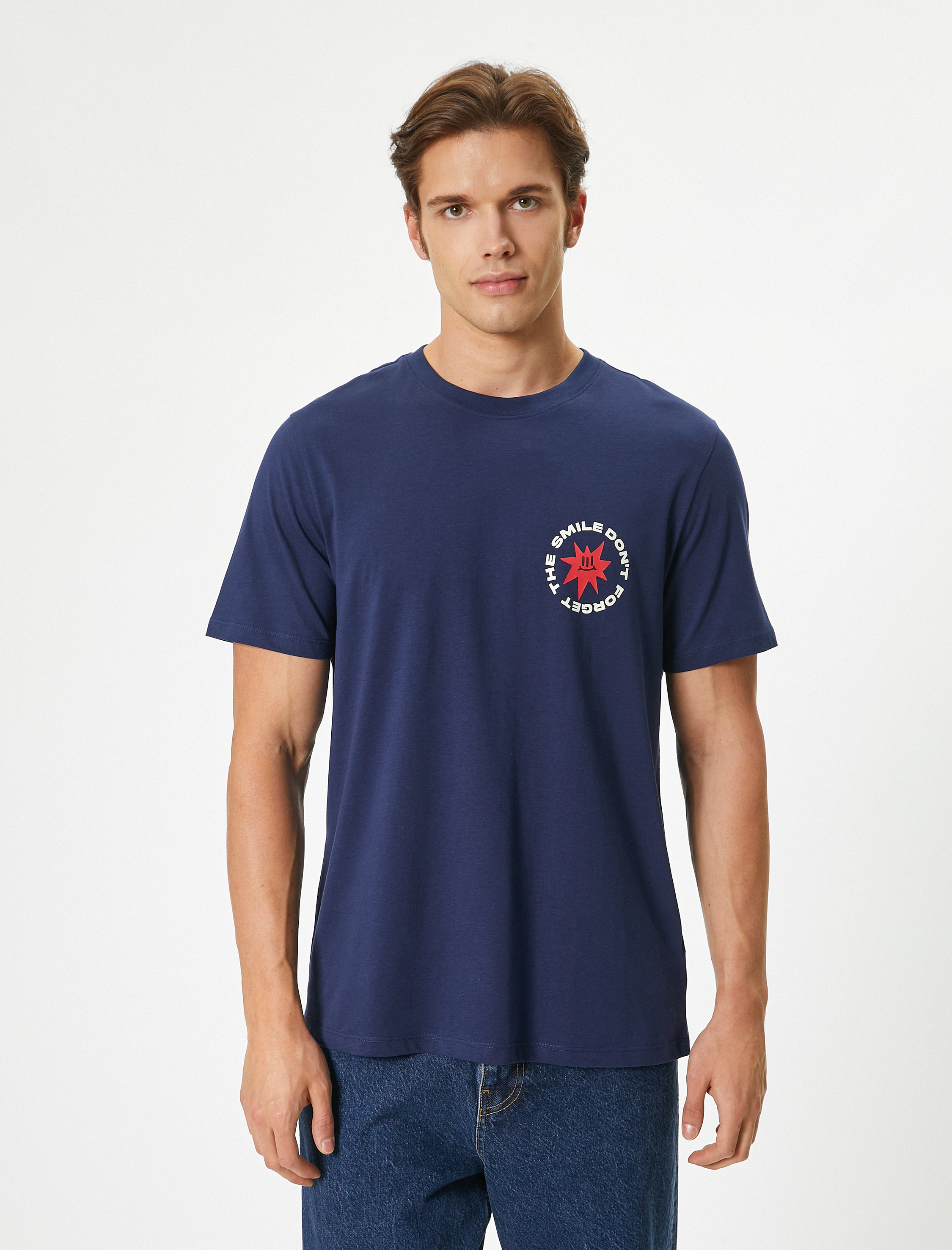   Slogan Baskılı Tişört Kısa Kollu Bisiklet Yaka Pamuklu