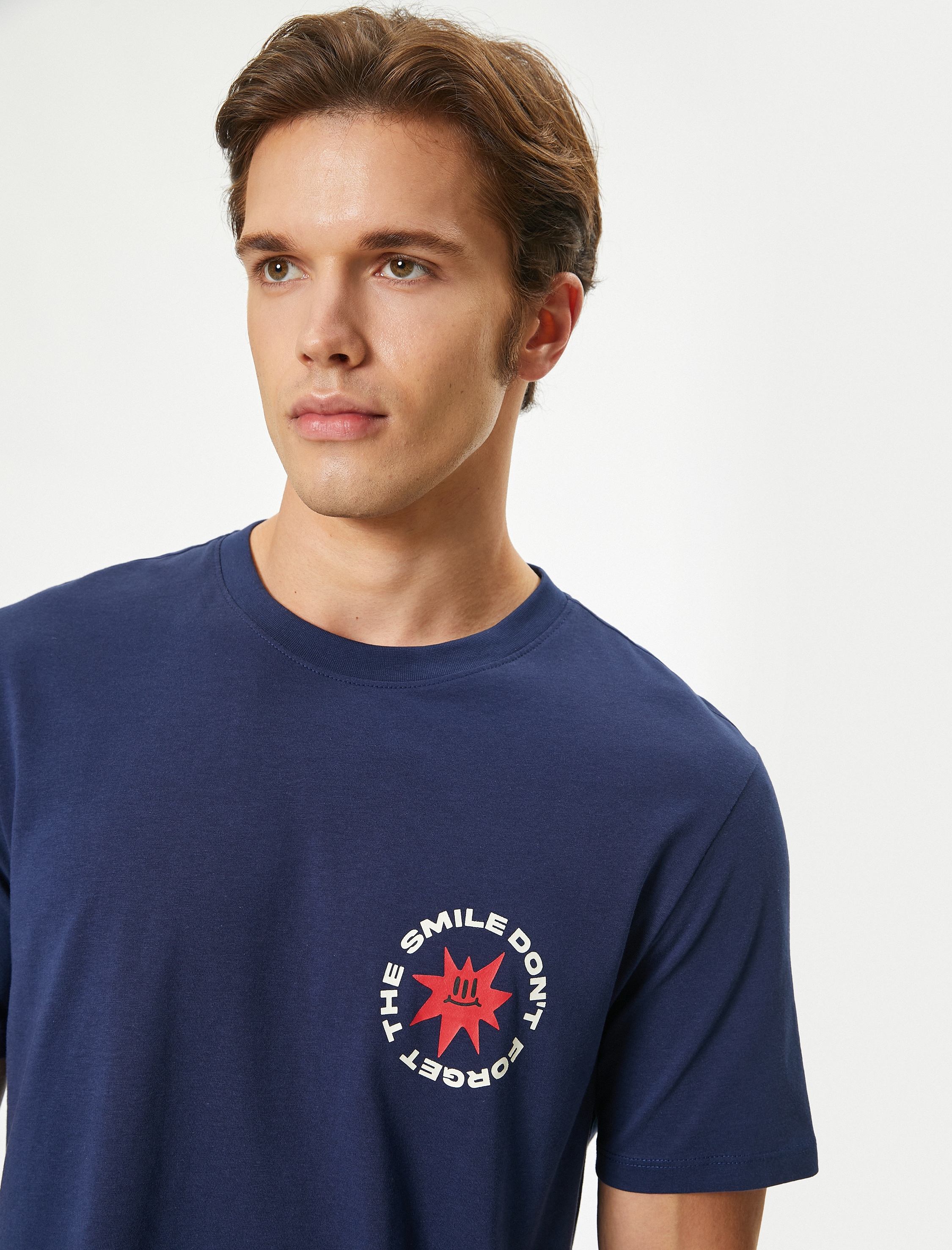   Slogan Baskılı Tişört Kısa Kollu Bisiklet Yaka Pamuklu