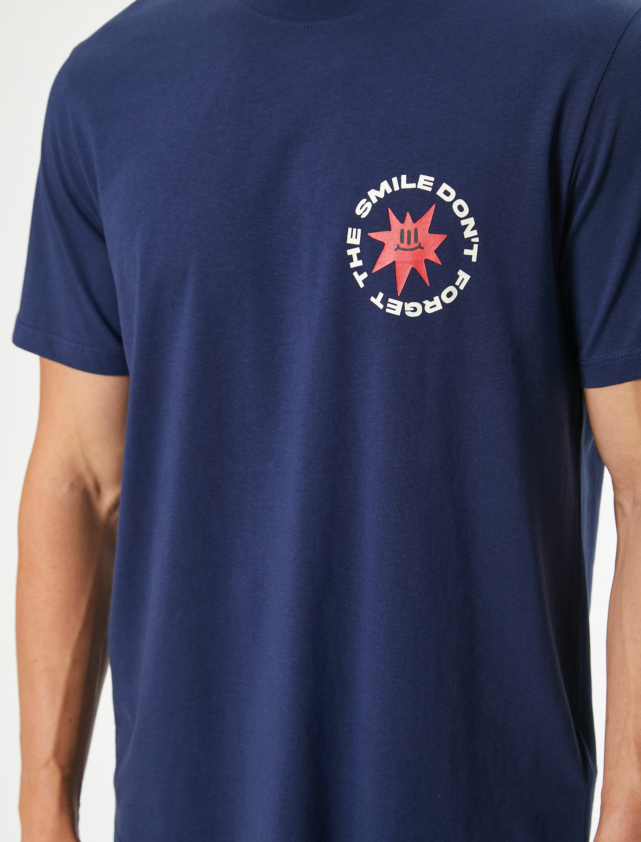   Slogan Baskılı Tişört Kısa Kollu Bisiklet Yaka Pamuklu