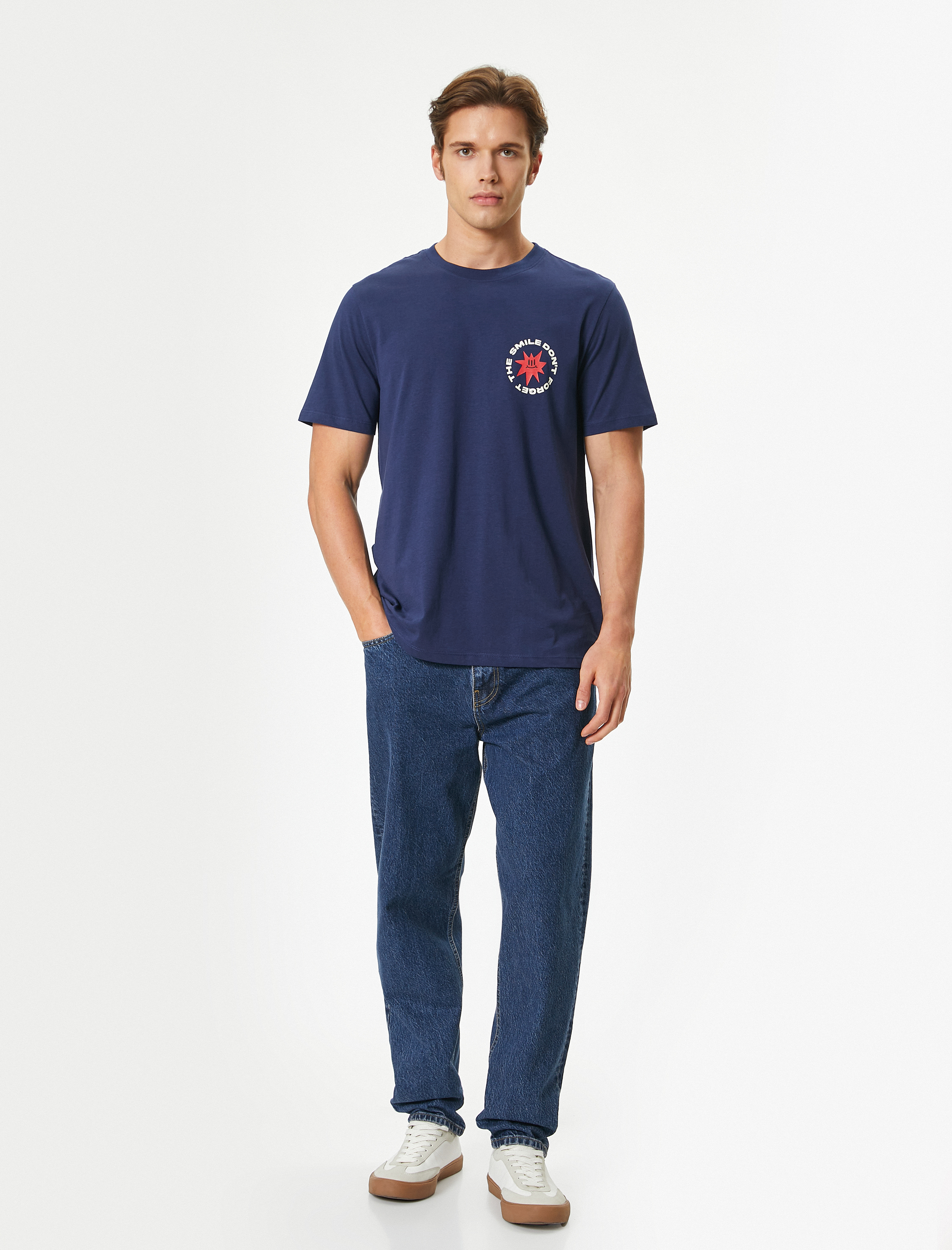   Slogan Baskılı Tişört Kısa Kollu Bisiklet Yaka Pamuklu