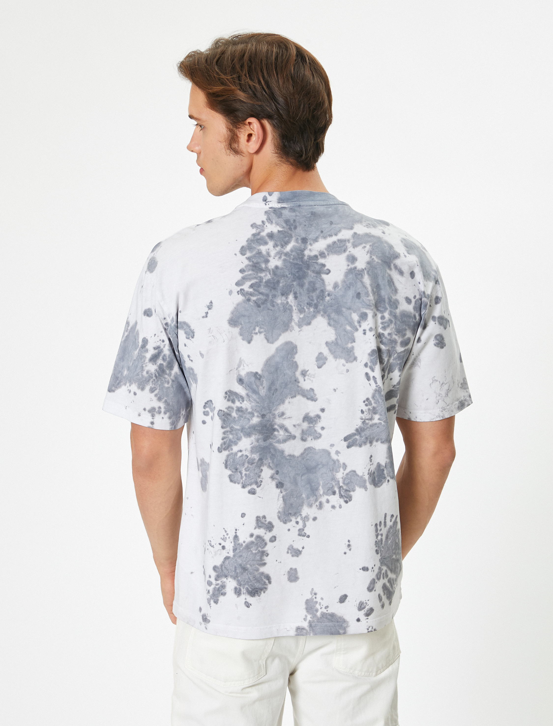 Oversize Tişört Batik Desenli Kısa Kollu Bisiklet Yaka Pamuklu