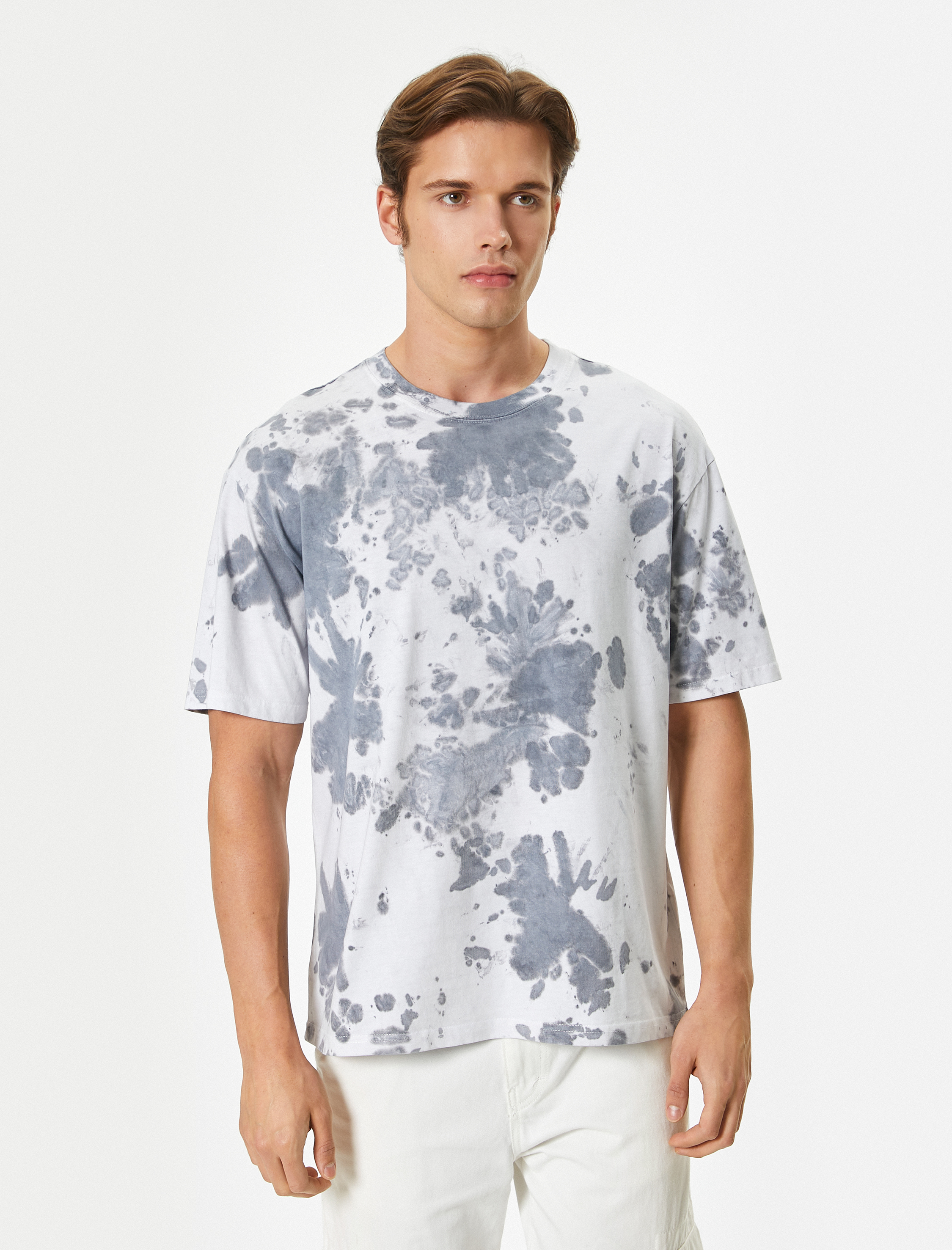 Oversize Tişört Batik Desenli Kısa Kollu Bisiklet Yaka Pamuklu