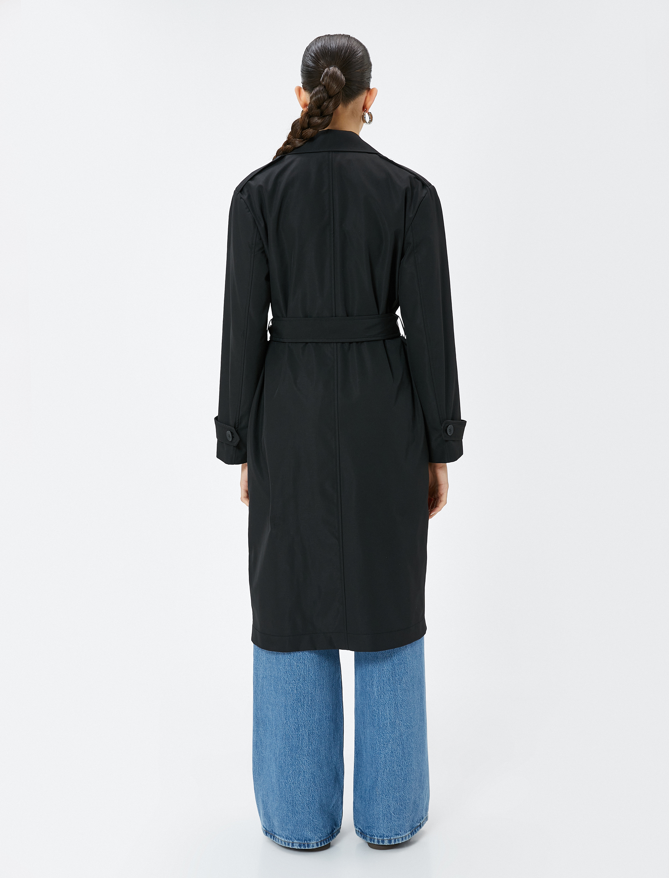 Trençkot Kruvaze Yaka Uzun Cepli