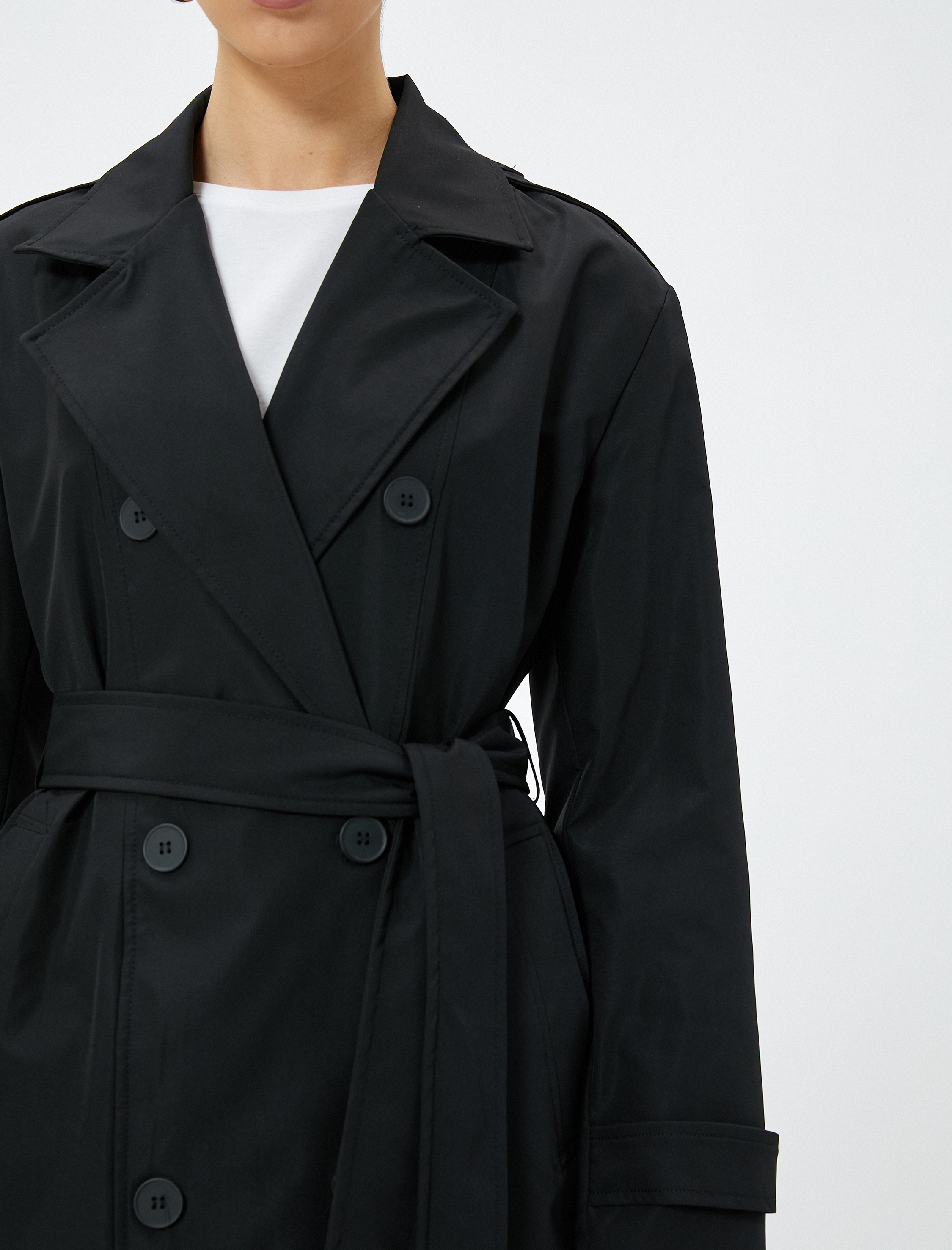 Trençkot Kruvaze Yaka Uzun Cepli