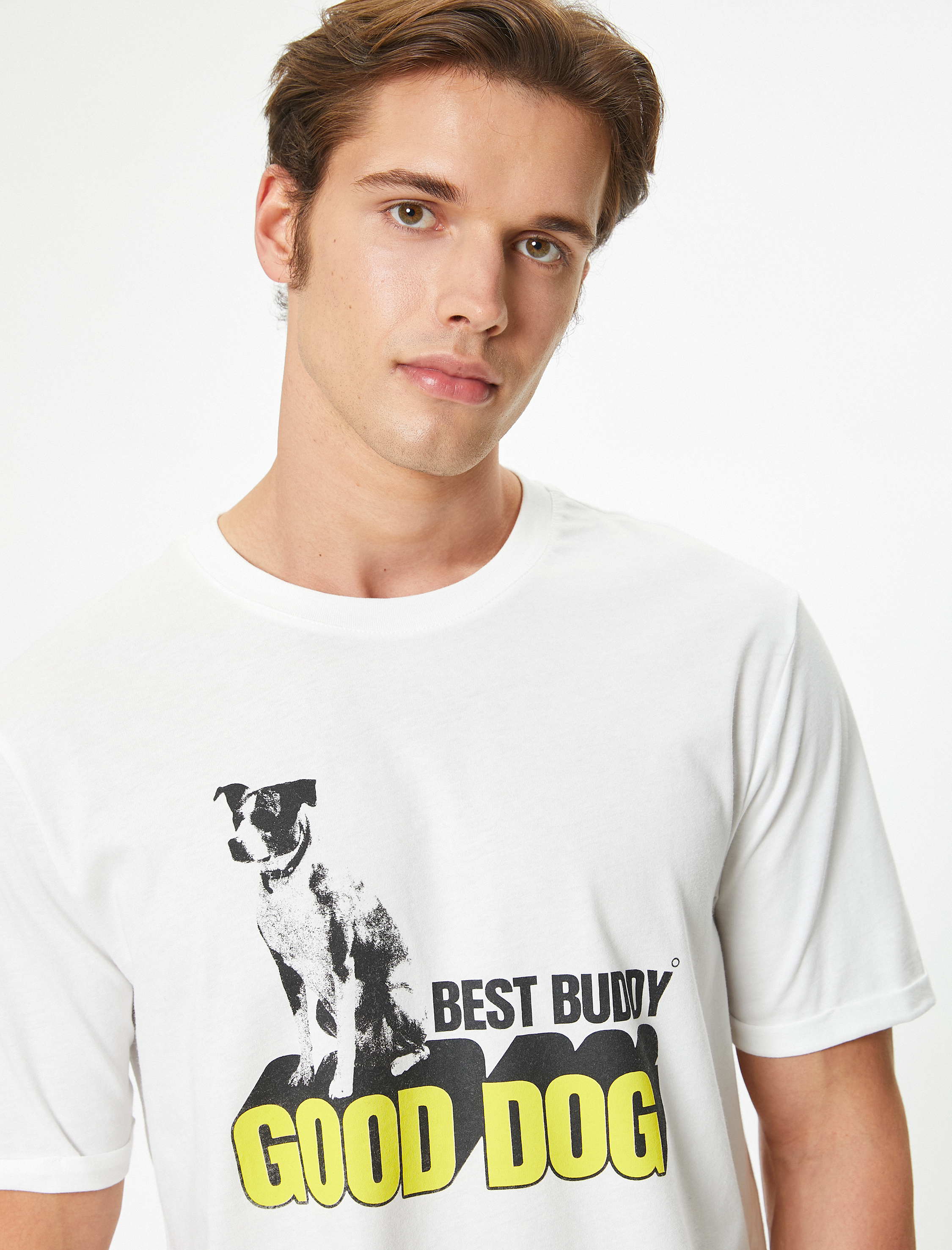 Koton Erkek Basic T-Shirt Slogan Baskılı Kol Detaylı Kısa Kollu Bisiklet Yaka Pamuklu