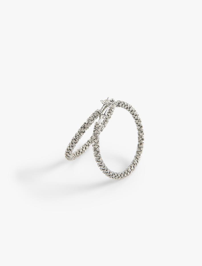 Kadın Çelik Karışımlı Taşlı Halka Küpe