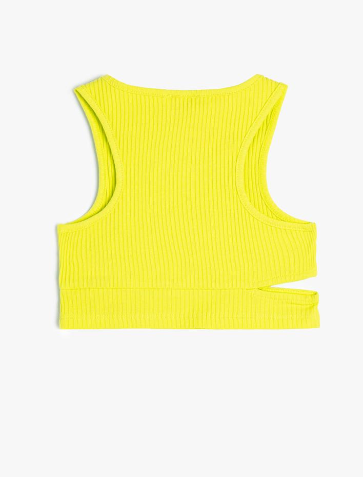 Kız Çocuk Basic Crop Atlet Kolsuz Pencere Detaylı Yuvarlak Yaka Pamuklu