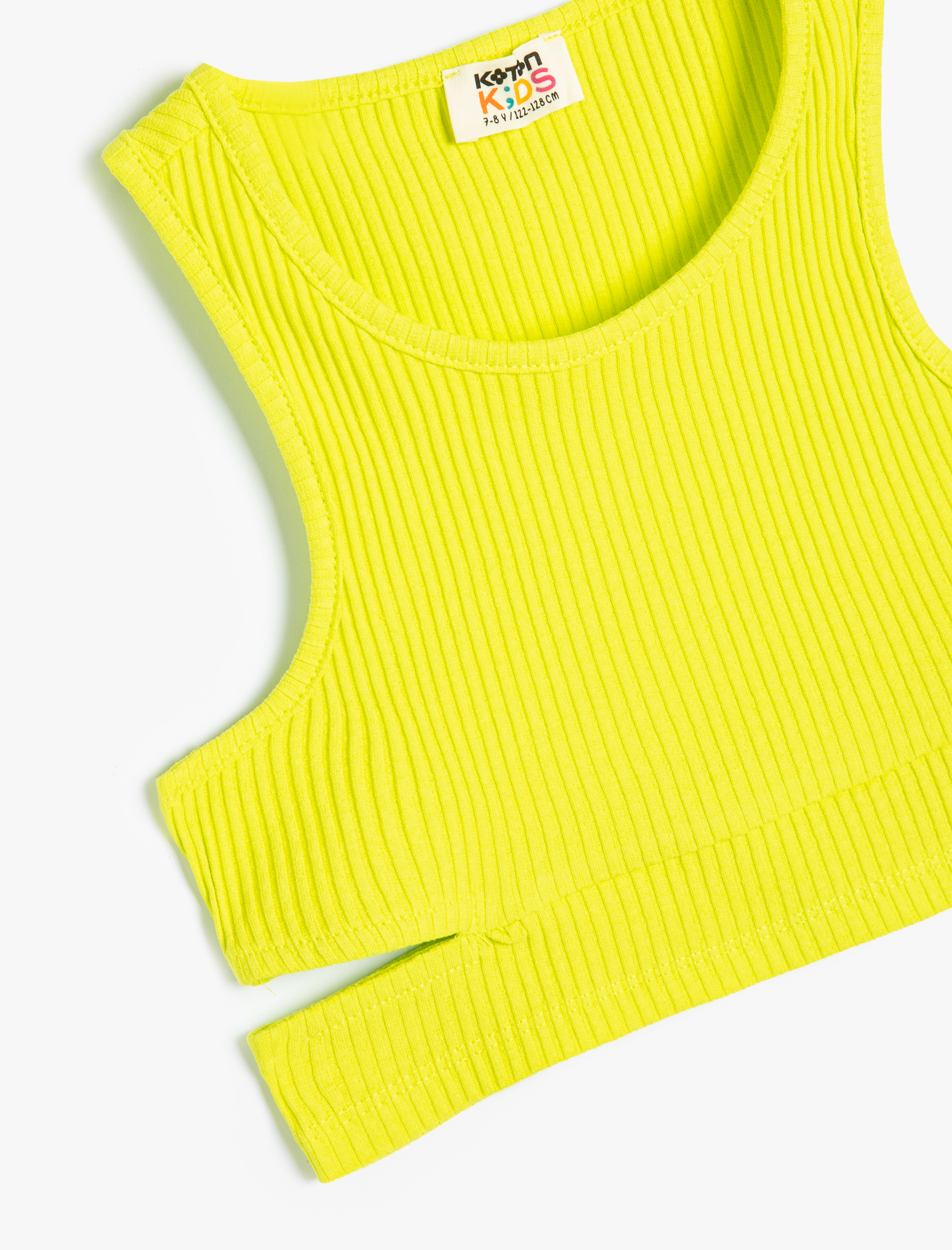  Kız Çocuk Basic Crop Atlet Kolsuz Pencere Detaylı Yuvarlak Yaka Pamuklu