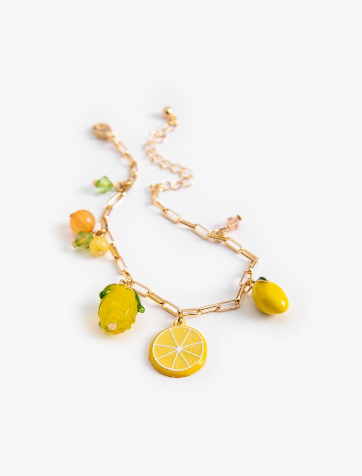 Kadın Zincir Bileklik Limon Detaylı Sallantılı