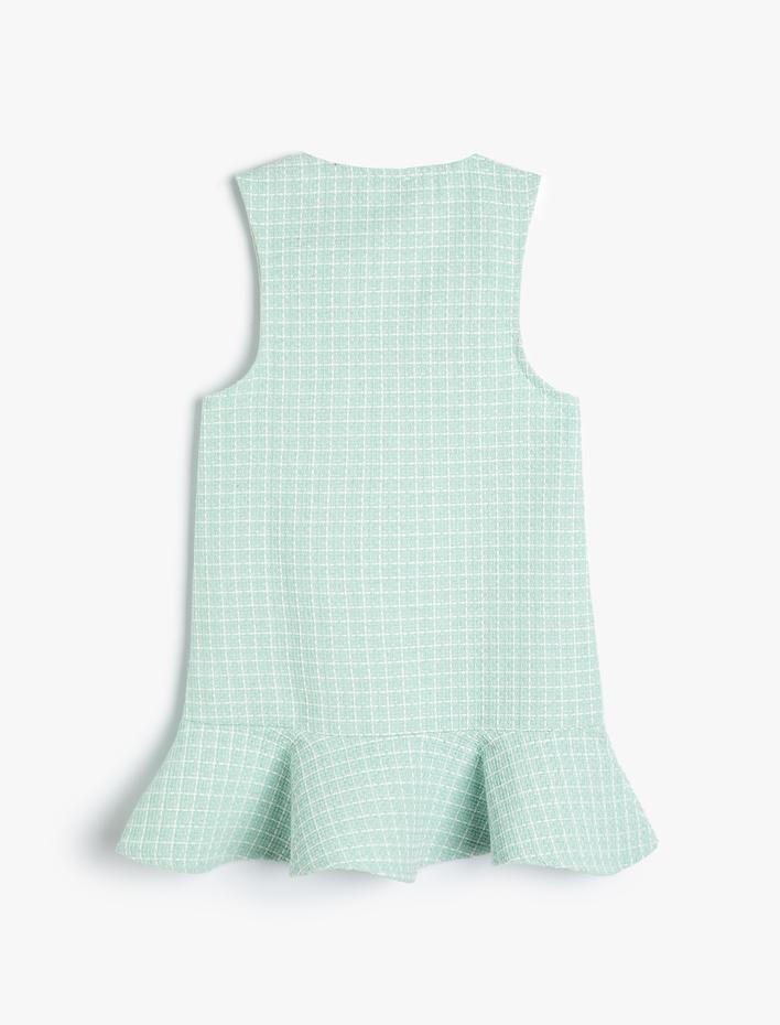 Kız Çocuk Tüvit Jile Elbise V Yaka Düğme Detaylı Fırfır Detaylı