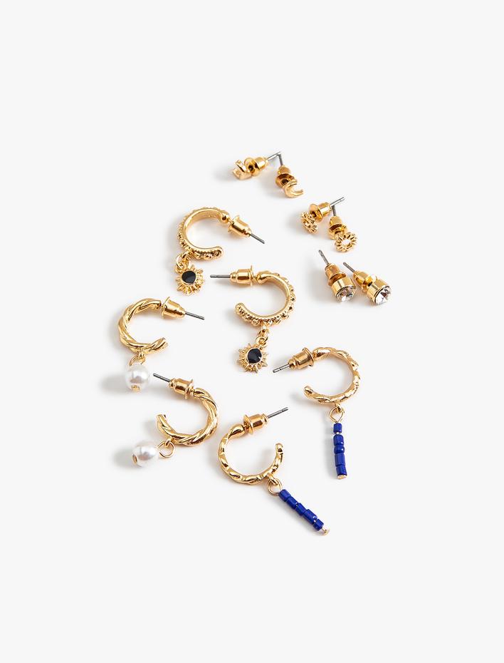 Kadın Top ve Halka Küpe Seti 6'lı Dokulu Taşlı