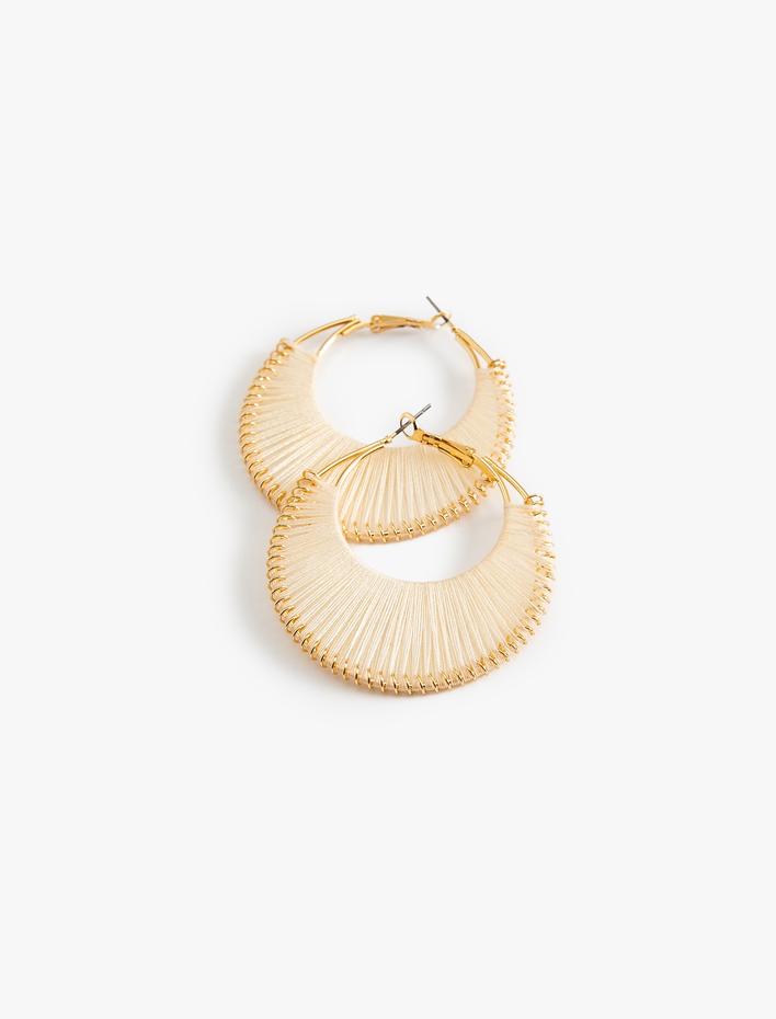 Kadın Çelik Halka Küpe İp Detaylı Büyük Boy