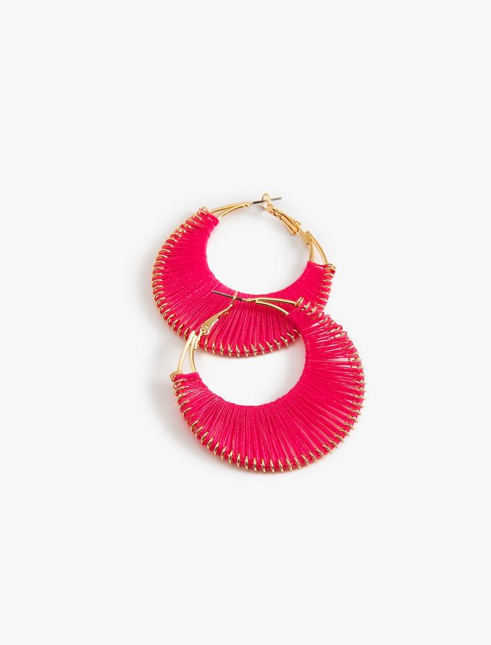 Kadın Çelik Halka Küpe İp Detaylı Büyük Boy