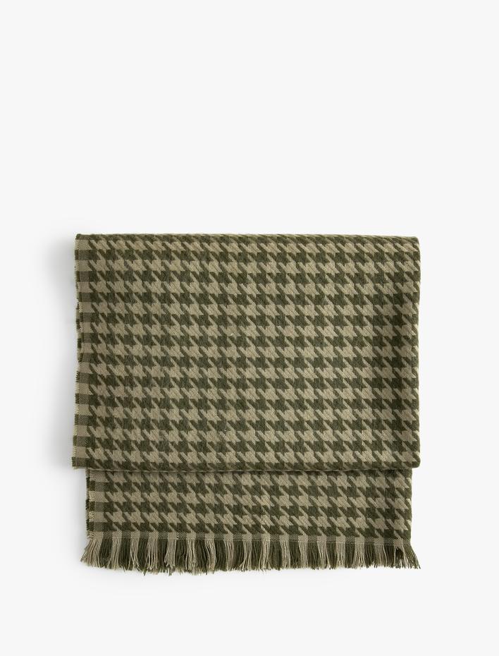 Kadın Atkı Kazayağı Desenli Yumuşak Dokulu Püsküllü