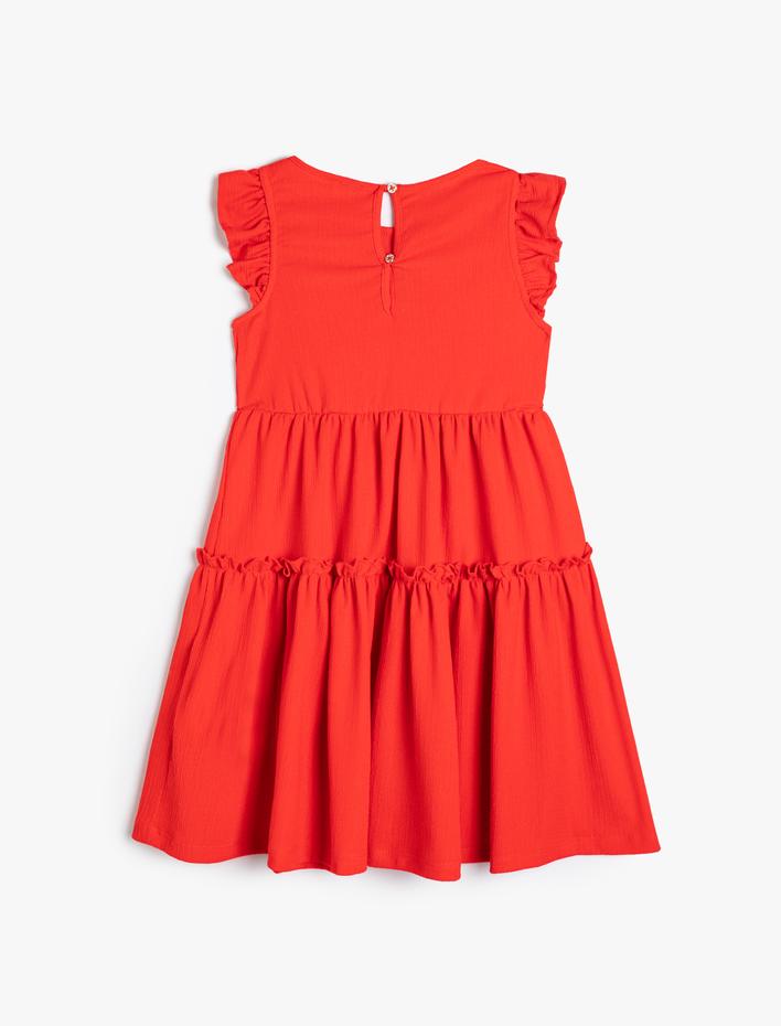 Kız Çocuk Elbise Kolsuz Bisiklet Yaka Katlı Fırfır Detaylı