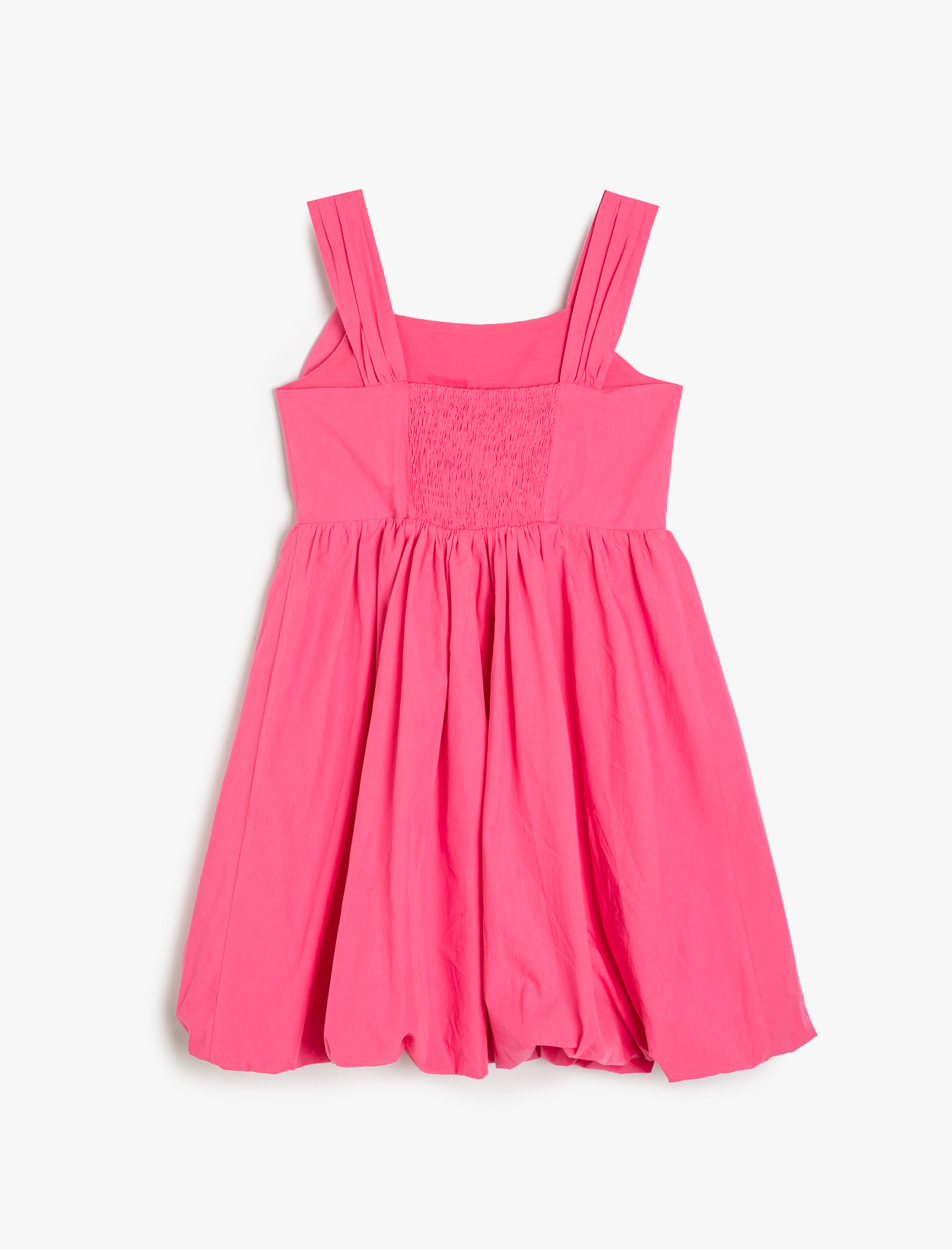  Kız Çocuk Fiyonklu Elbise Askılı Kare Yaka Balon Etek