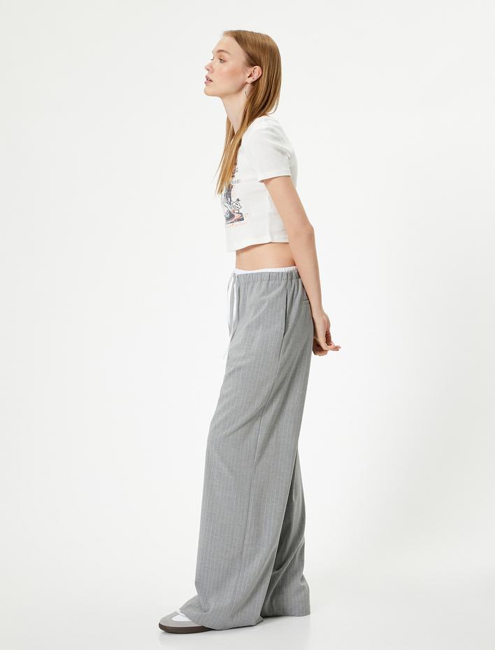  Crop Baskılı Tişört Kısa Kollu Bisiklet Yaka Slim Fit Pamuklu