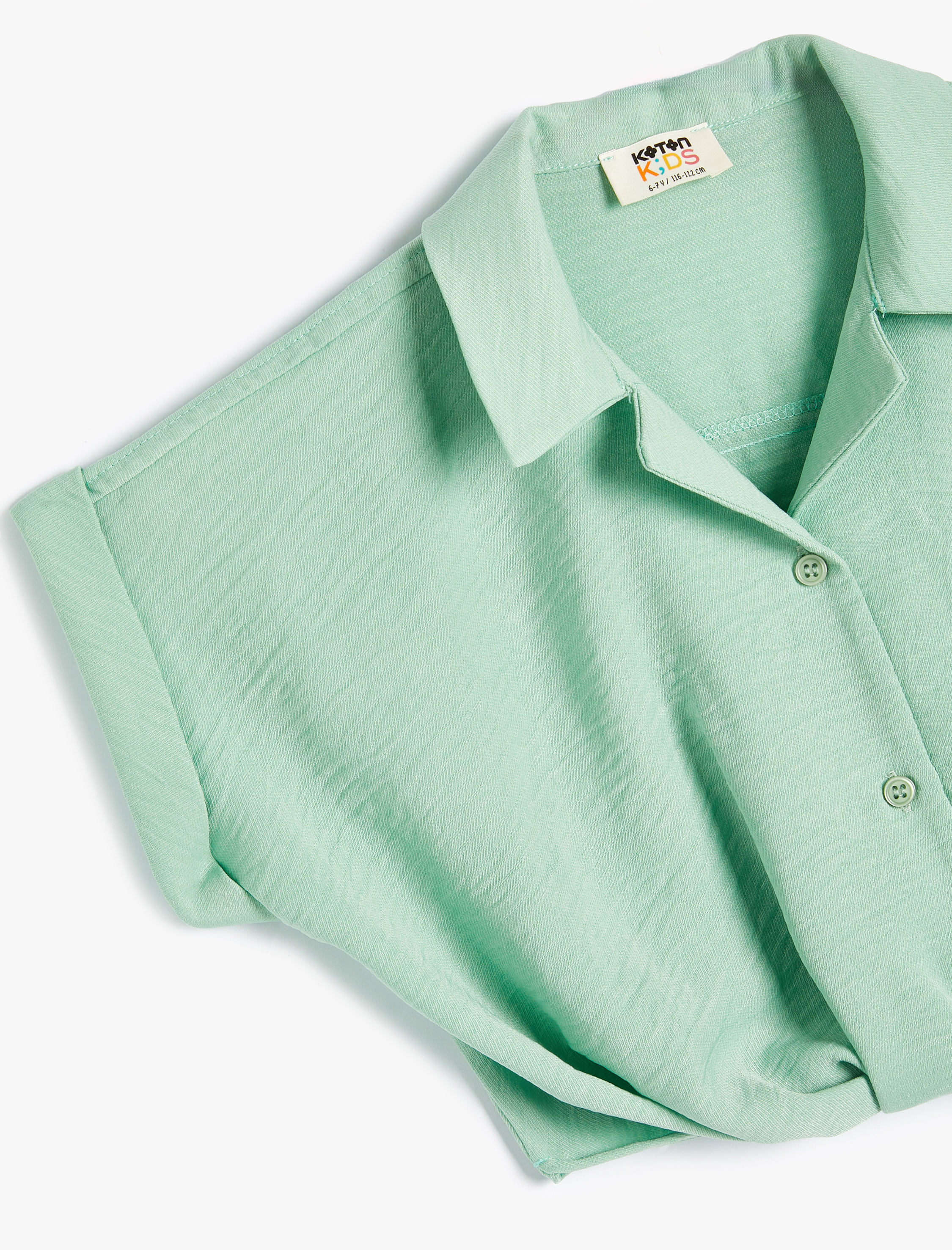 Kız Çocuk Crop Gömlek Kısa Kollu  Önden Bağlamalı