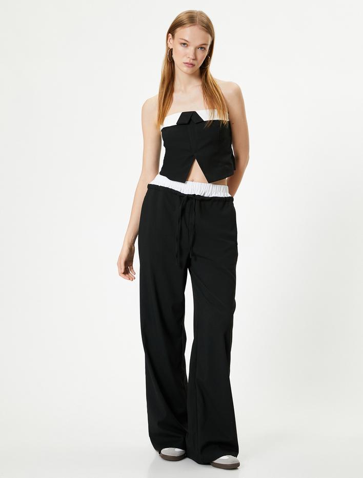  Straplez Büstiyer Renk Kontrastlı Kat Detaylı Asimetrik Kesim