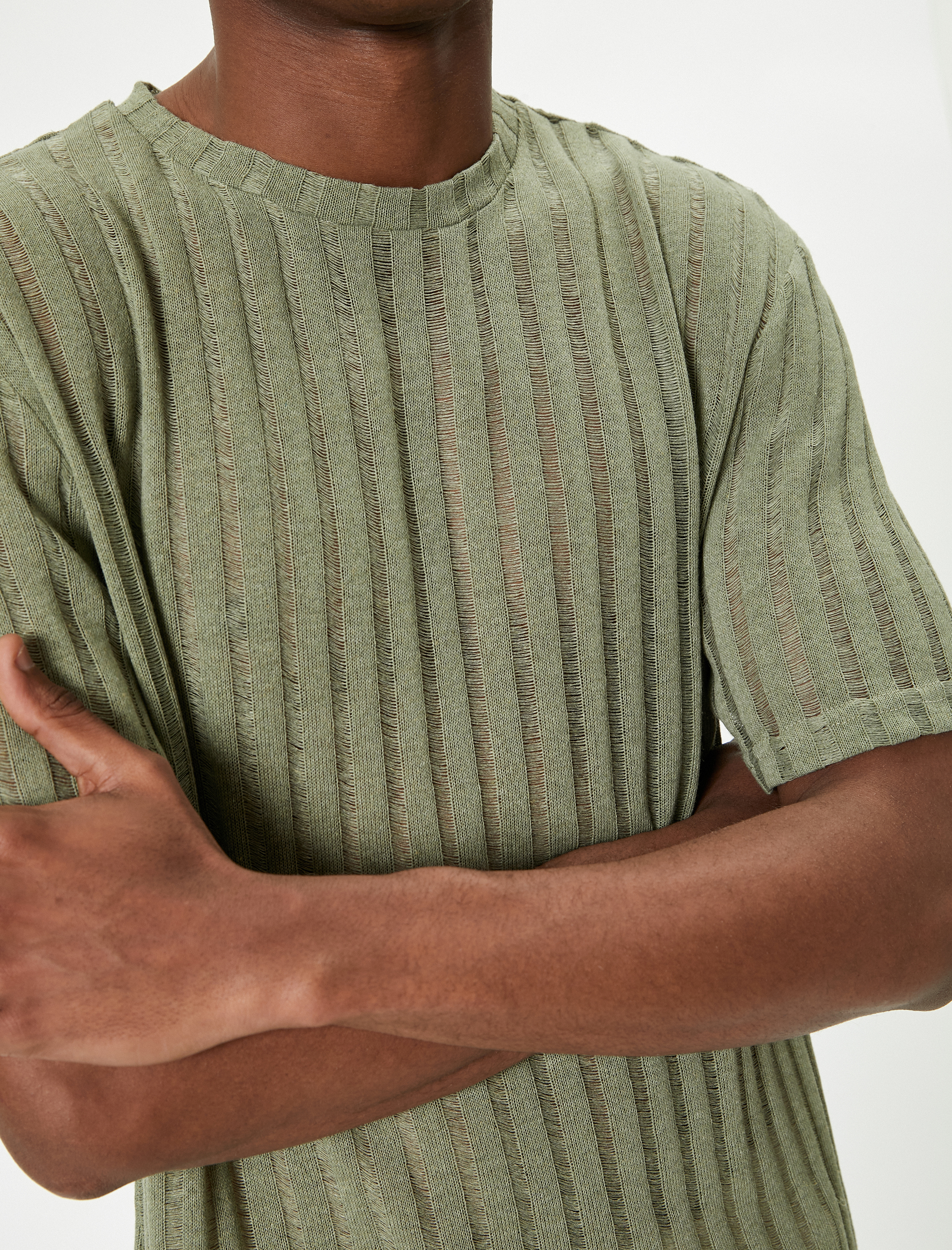   Çizgili Tişört Kısa Kollu Bisiklet Yaka