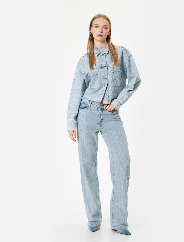  Taşlı Kot Pantolon Düşük Bel Düz Paça - Nora Longer Straight Jeans