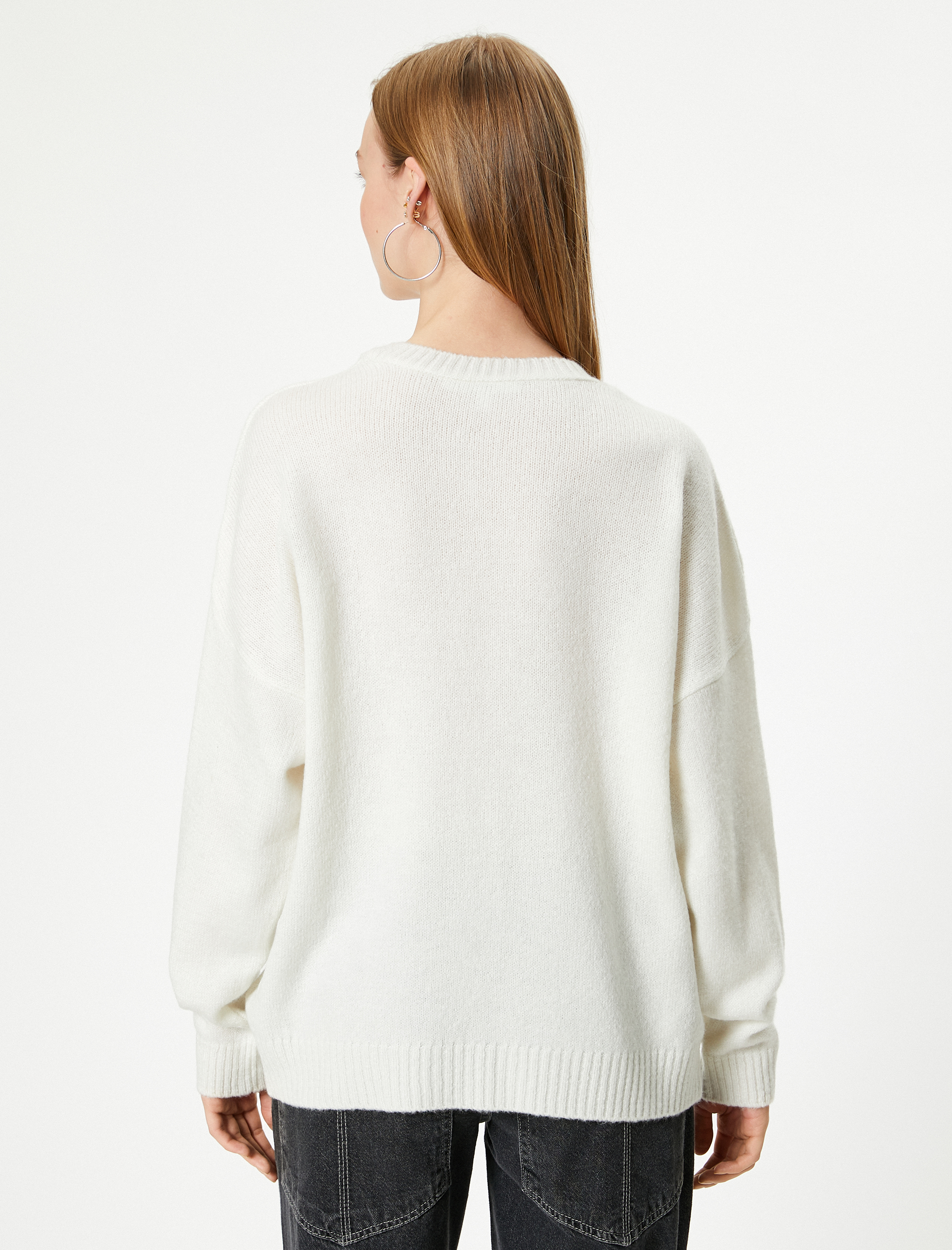   Yıldız Desenli Kazak Uzun Kollu Bisiklet Yaka Yumuşak Dokulu